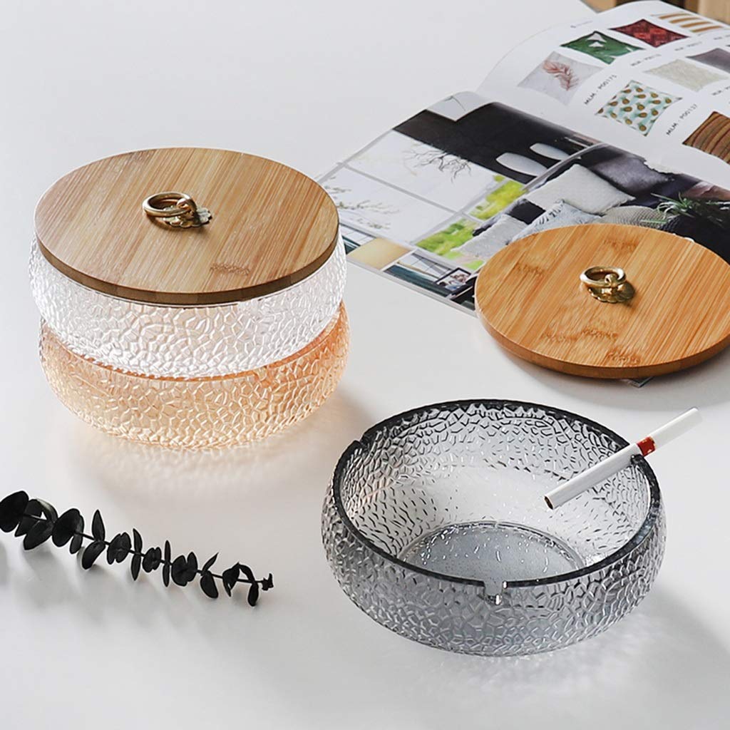 sdneNest Posacenere grande rotondo in vetro con coperchio, grande posacenere da esterno per patio, tavolo, posacenere decorativo per casa, esterno, interno, ristorante, trasparente