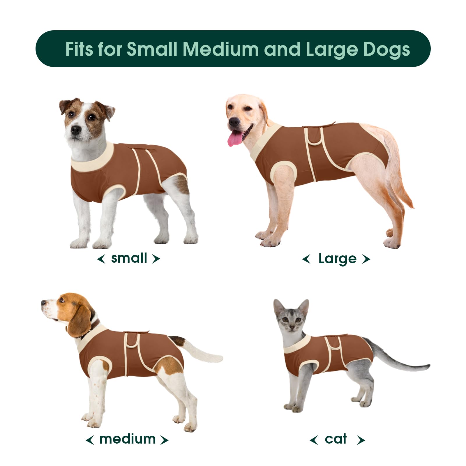 Kuoser Dog Recovery Suit, Post-Surgical Dog Onesie for Male & Female Dogs, Brown, Cotton Blend, S(Back:11.4"-13.4";Chest:15.7"-19.3") - Image 3