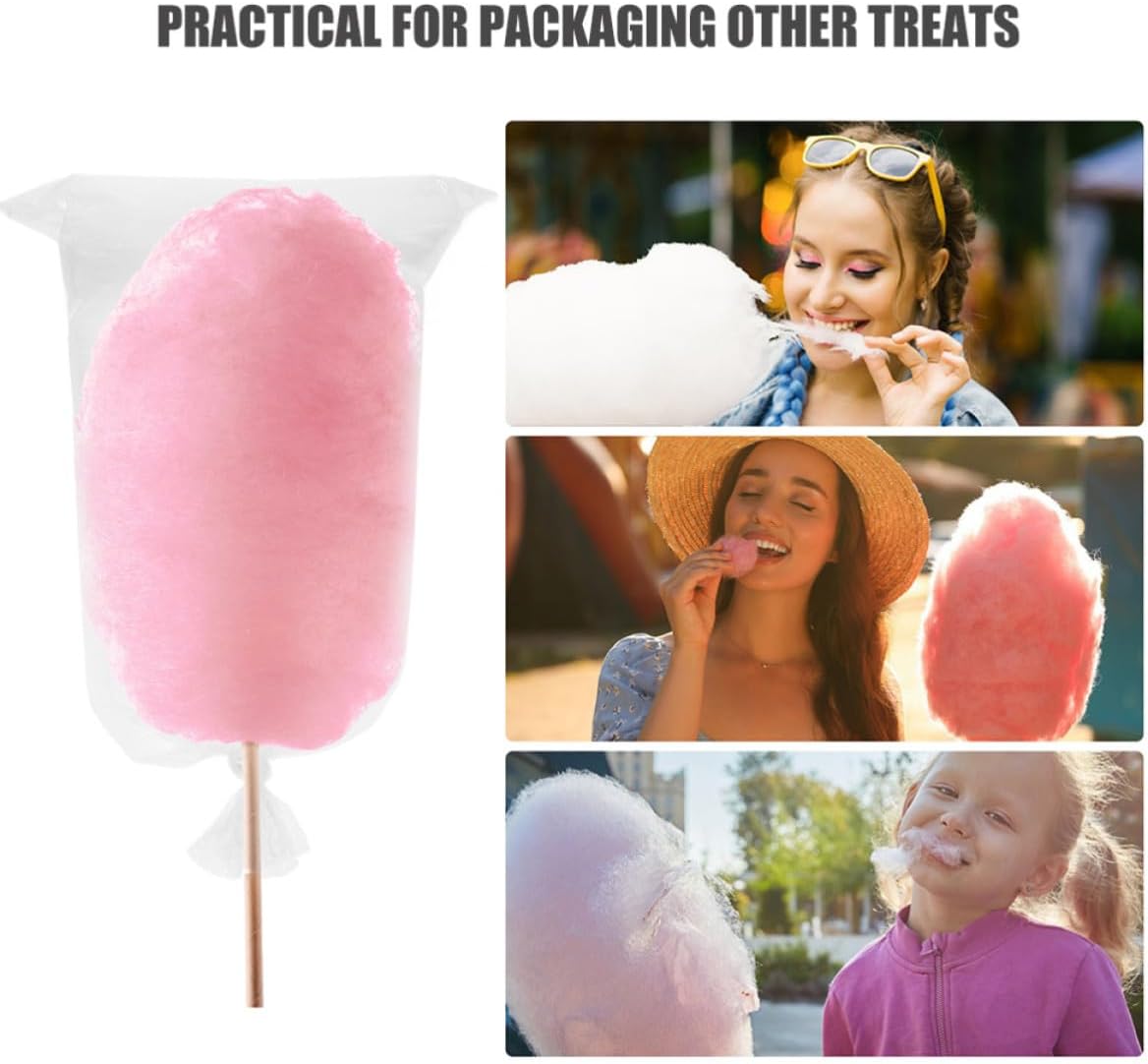 100pcs Cotton Candy Bags for Sticks and Cones Lightweight Portable Plastic Bags Suitable for Cotton Candy Stand and Events