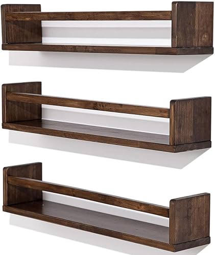 Miniatura 8 de AZSKY Estantería flotante de nogal de 24 pulgadas de profundidad para habitación de niños, estantes flotantes montados en la pared, estantería