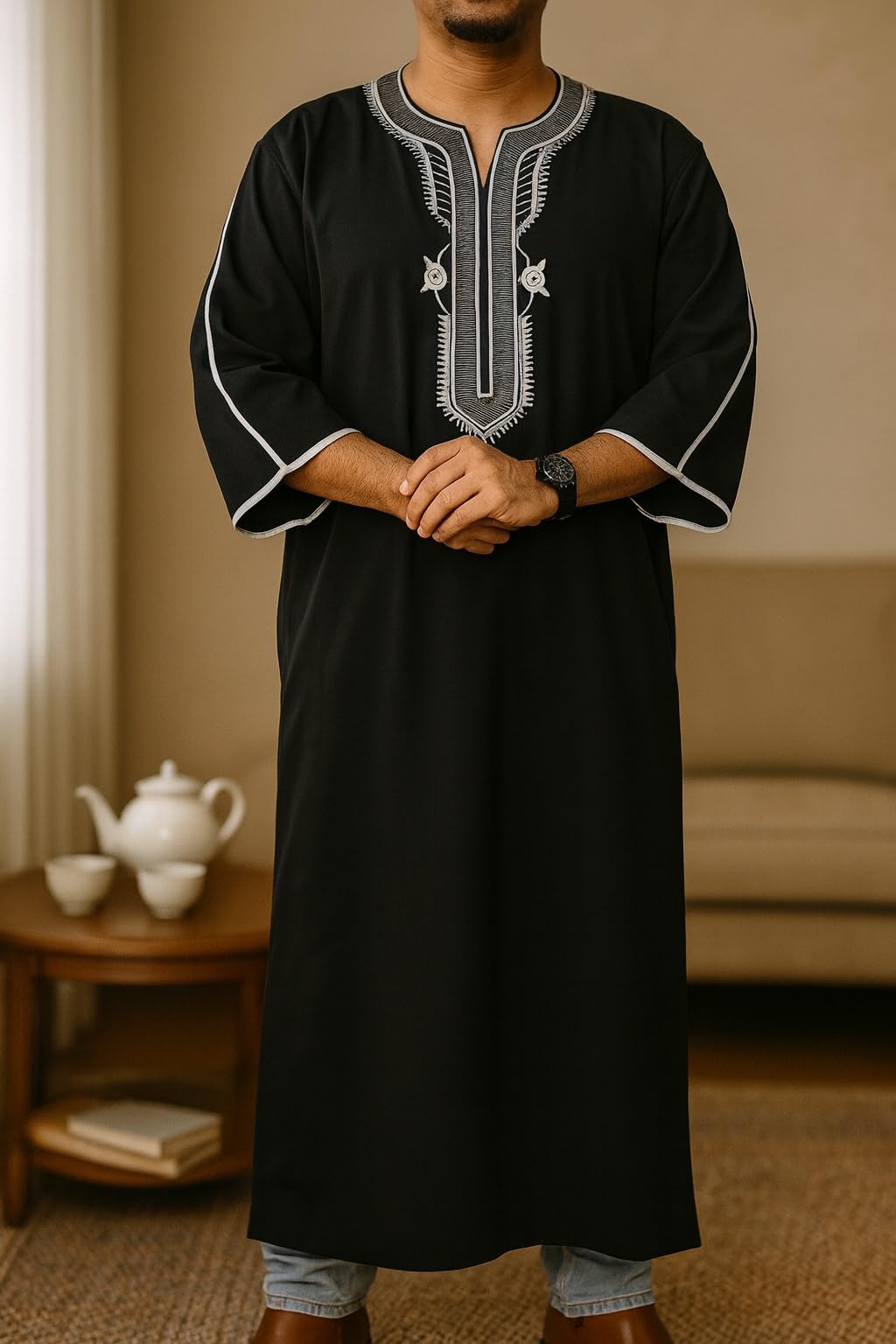 Robe Qamis Traditionnel Homme – Vêtement Musulman Caftan Djellaba Abaya