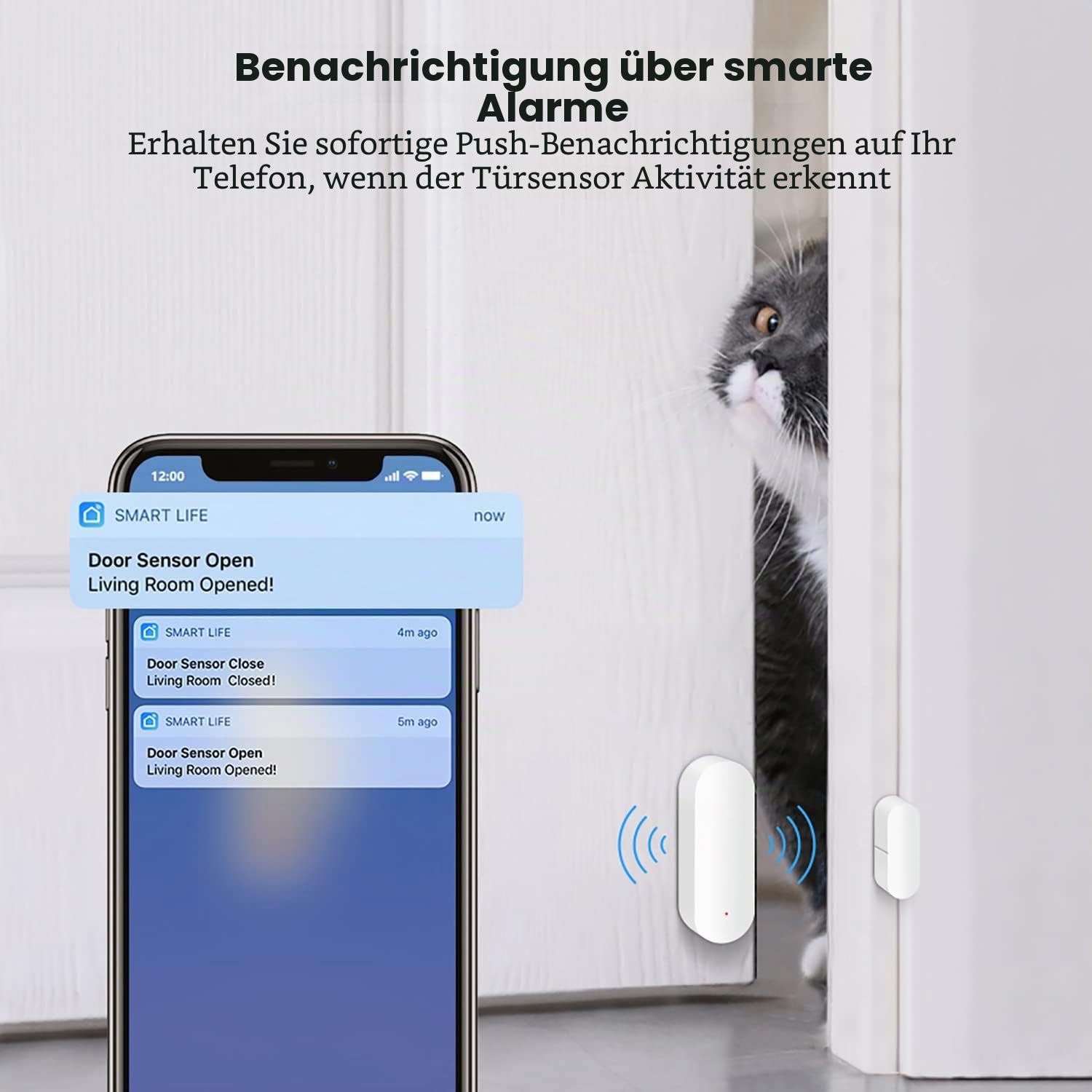 WiFi-Türsensor: Intelligente Tür-Offen-/Geschlossen-Detektoren, drahtlose Fenstersensor-App-Benachrichtigung, Kontaktsensor für die Sicherheit zu Hause, passend für Alexa Google Assistant (4pack)