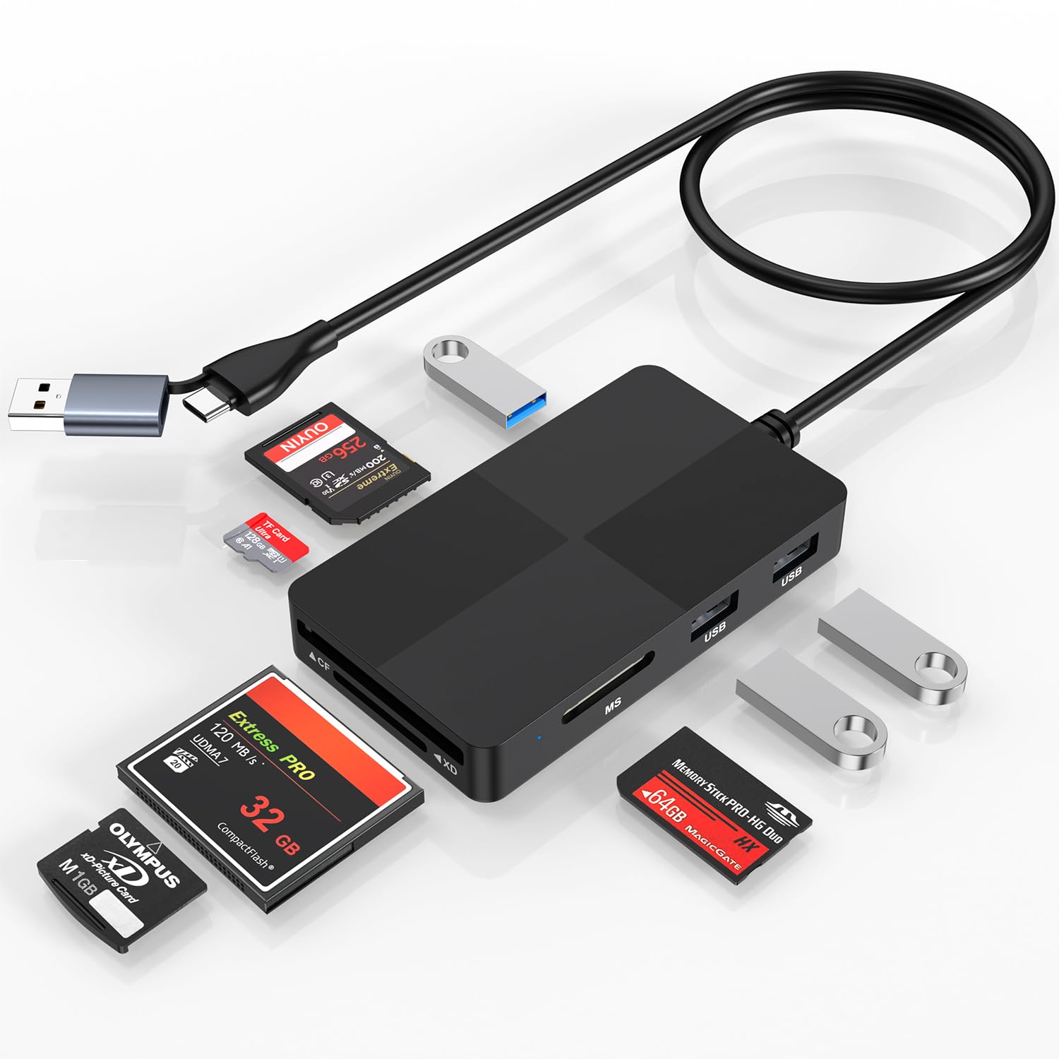 Lecteur Carte SD 6 En 1 USB 3.0 & USB-C - Compatible IPhone, MacBook, IPad, PC | Supporte SD, Micro SD, CF, MS Jusqu'à 2To - 3