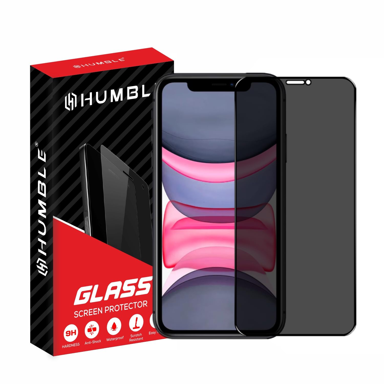 HUMBLE Edge-To-Edge Protector Privacy Tempered Glass For iPhone XR and 11 (6.1 Inches) With Easy Self Installation Kit (PT-XR/11) - Black-image-41