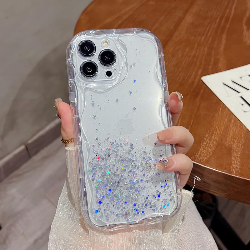 PANDACAMEL Compatible with iPhone 15, White Glitter Phone Case, Cute Clear Sparkling, Transparent, Anti-Scratch, Yellowing Resistant, Designed for Women Girls Teen