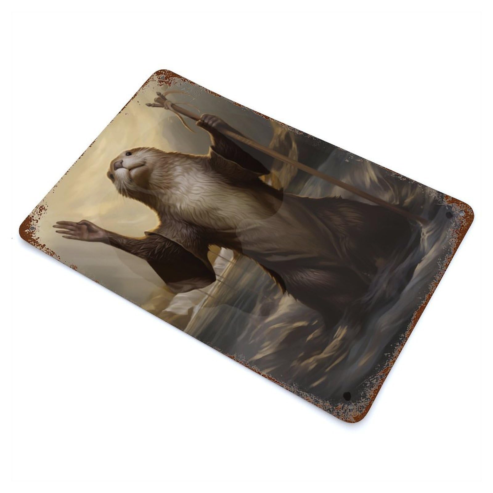 Otter Moses Vintage Wall Sign 11.8"x7.9", Rust Effect Metal Decor for Living Room, Hallway And Home Decor