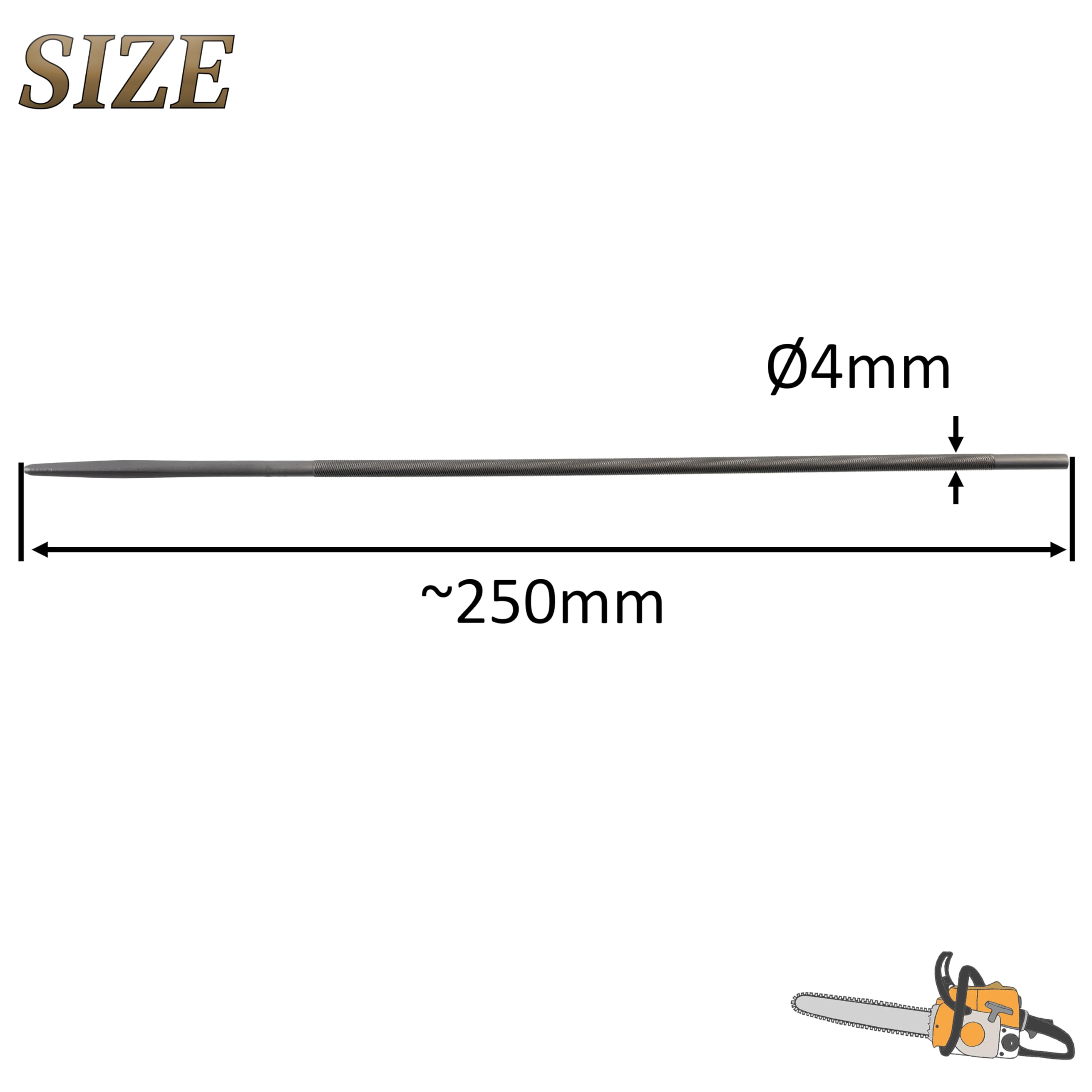 AERZETIX - Set di 3 - Lima tonda per affilare catene per motoseghe 3/8" - ∅4mm - lunghezza 250mm - sgorbia/utensile per affilare - C49982