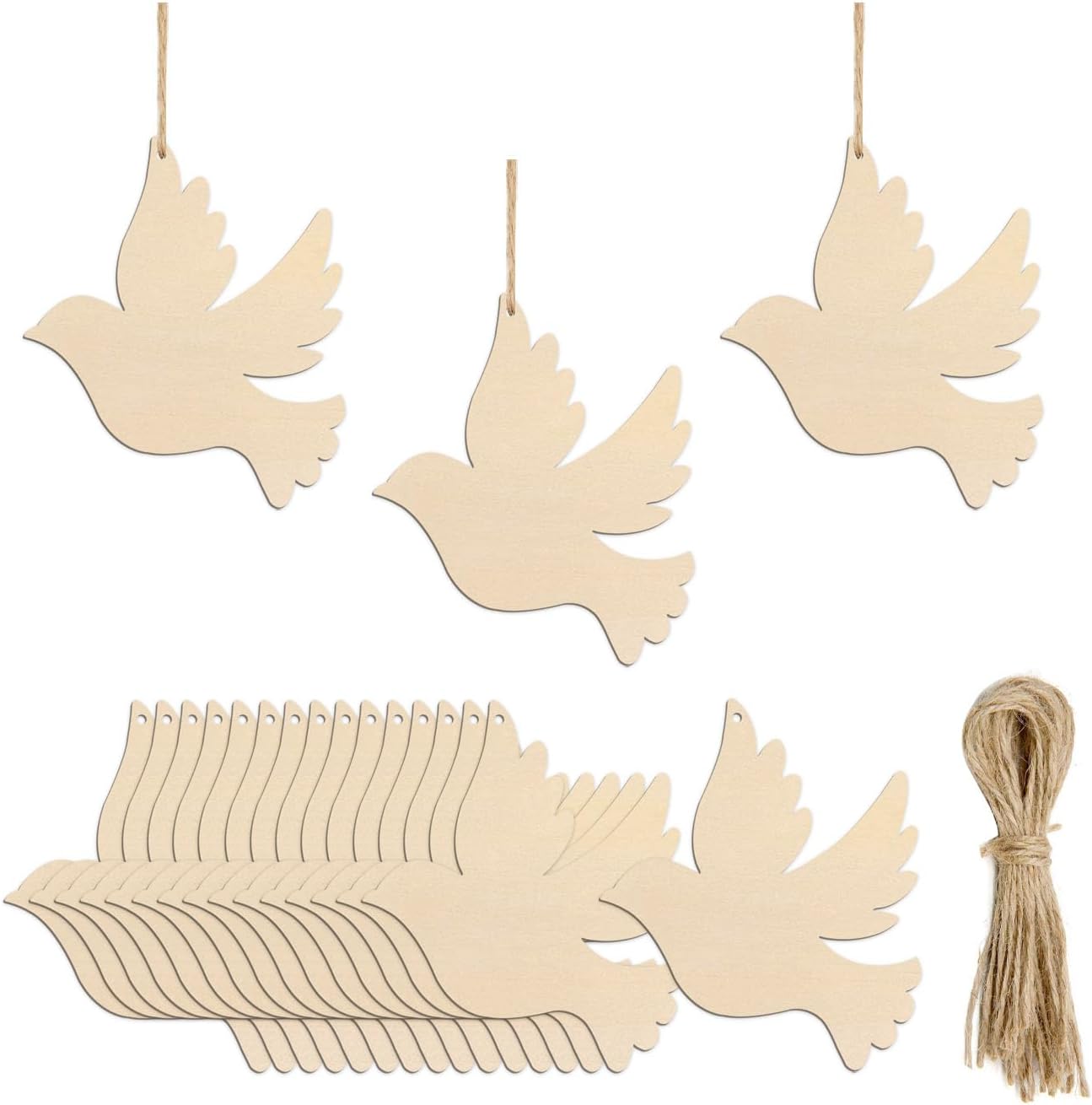 20pcs Wooden Bird Cutouts DIY Crafts Embellishments Peace Dove Unfinished Wood Hanging Tags Ornaments for Wedding Birthday Decoration