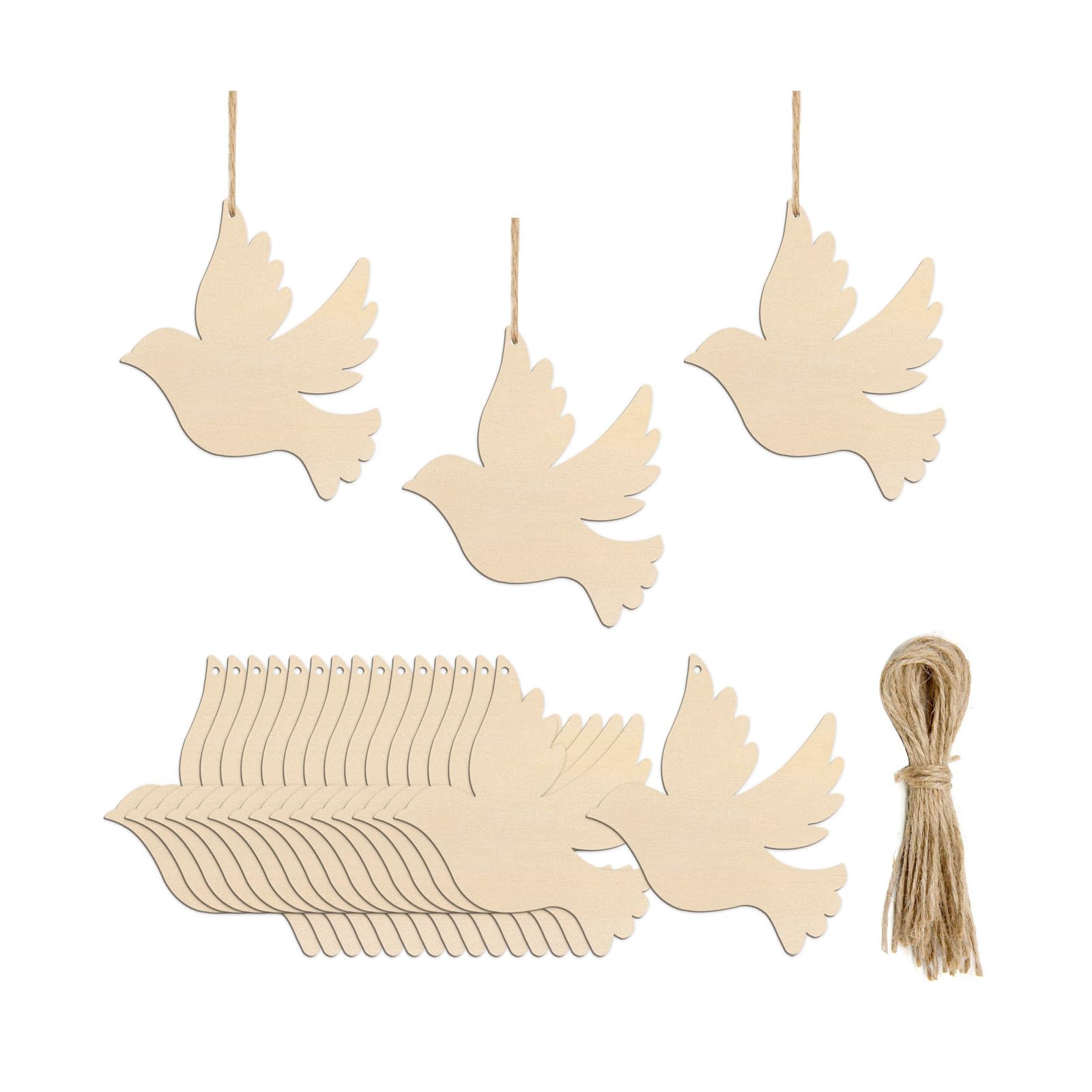 20pcs Wooden Bird Cutouts DIY Crafts Embellishments Peace Dove Unfinished Wood Hanging Tags Ornaments for Wedding Birthday Decoration