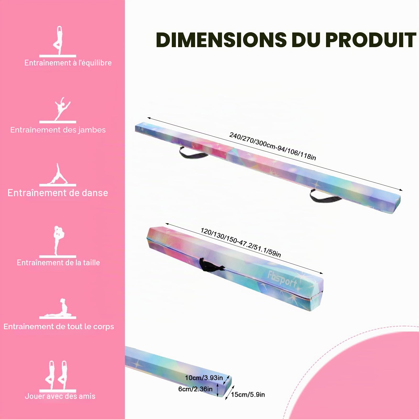 FBSPORT Poutre de Gymnastique 270 CM Poutre d'équilibre de Gymnastique se Pliante, équipement d'exercice de Sport de Faisceau de Faisceau de Plancher de Gymnastique pour la Formation d'enfants