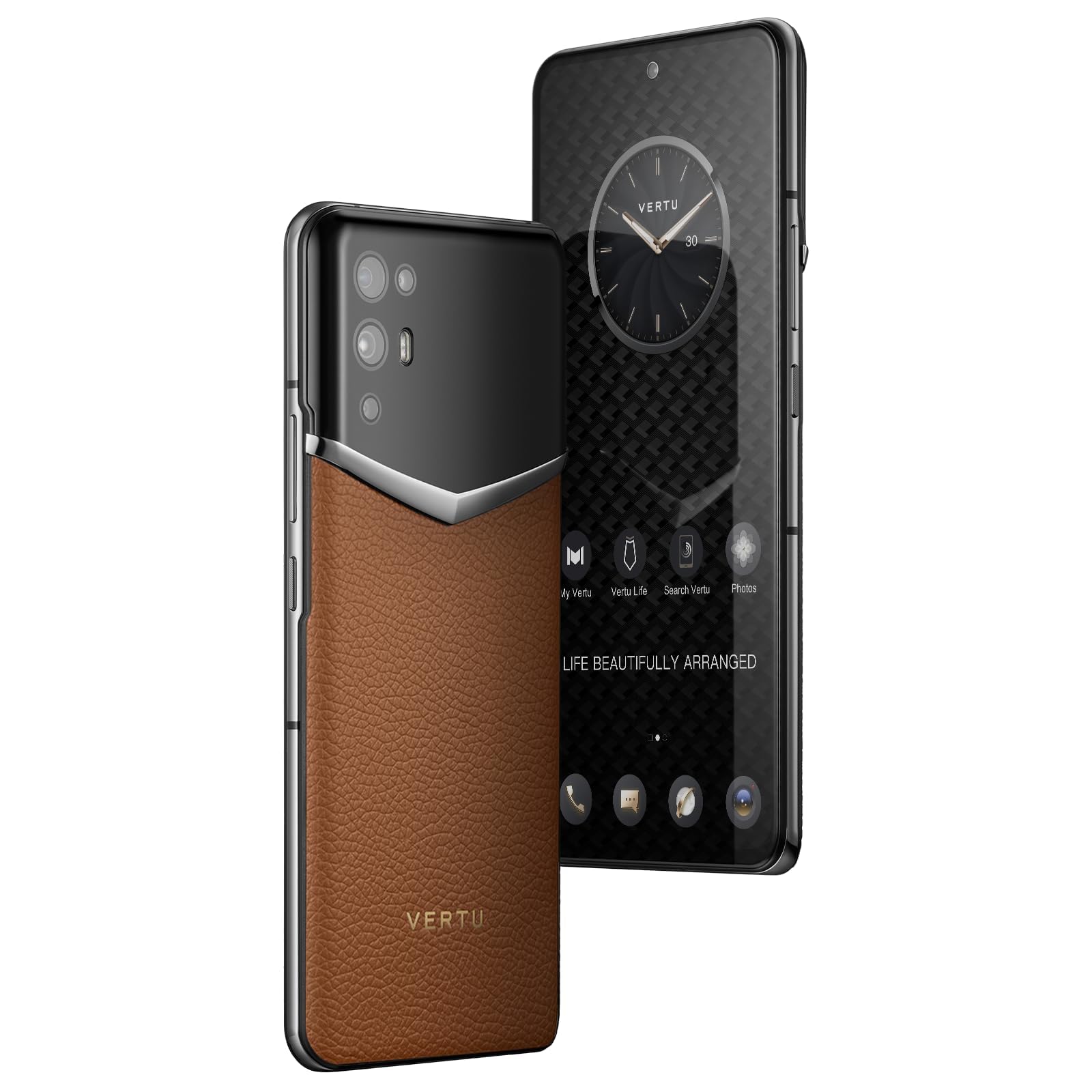 VERTU i Calfskin 5G Phone, Unlocked Smartphone, Secure Encrypted, 64MP Camera, 12+512G, 120Hz FHD+(1080 * 2400) OLED Display, Dual SIM, Fast Charge (Ochre Brown)