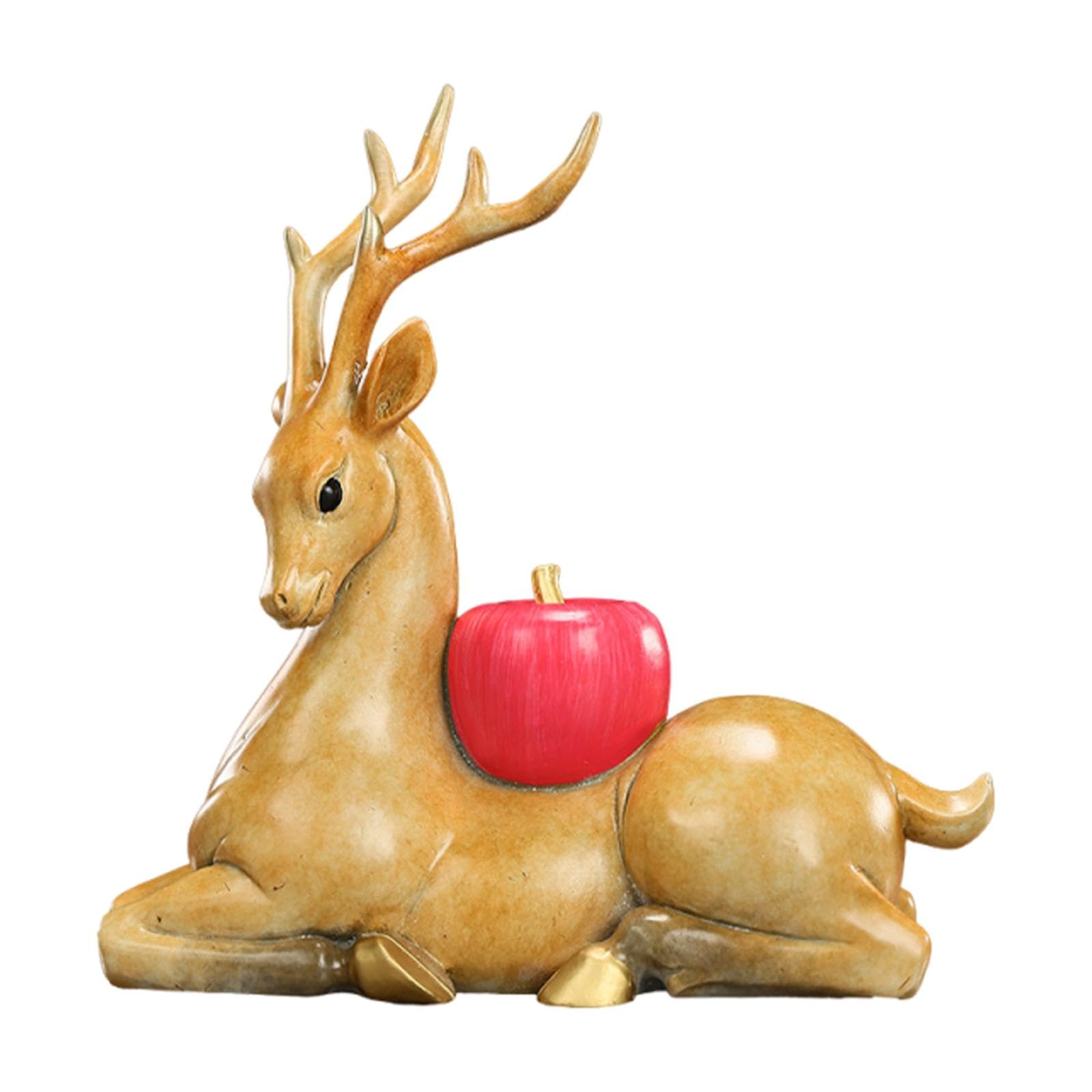 Escultura de Reno Figura de Ciervo Animal Decorativo en Cobre Sólido para Decoración en Sala de Estar Dormitorio Oficina Mesa Entrada Regalo 13.8cmx5.