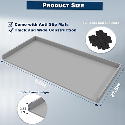 Miniatura 5 de Encimera de madera para lavadora y secadora, estante de madera con rieles de borde, almohadillas antideslizantes, 54 pulgadas de ancho x 27.5