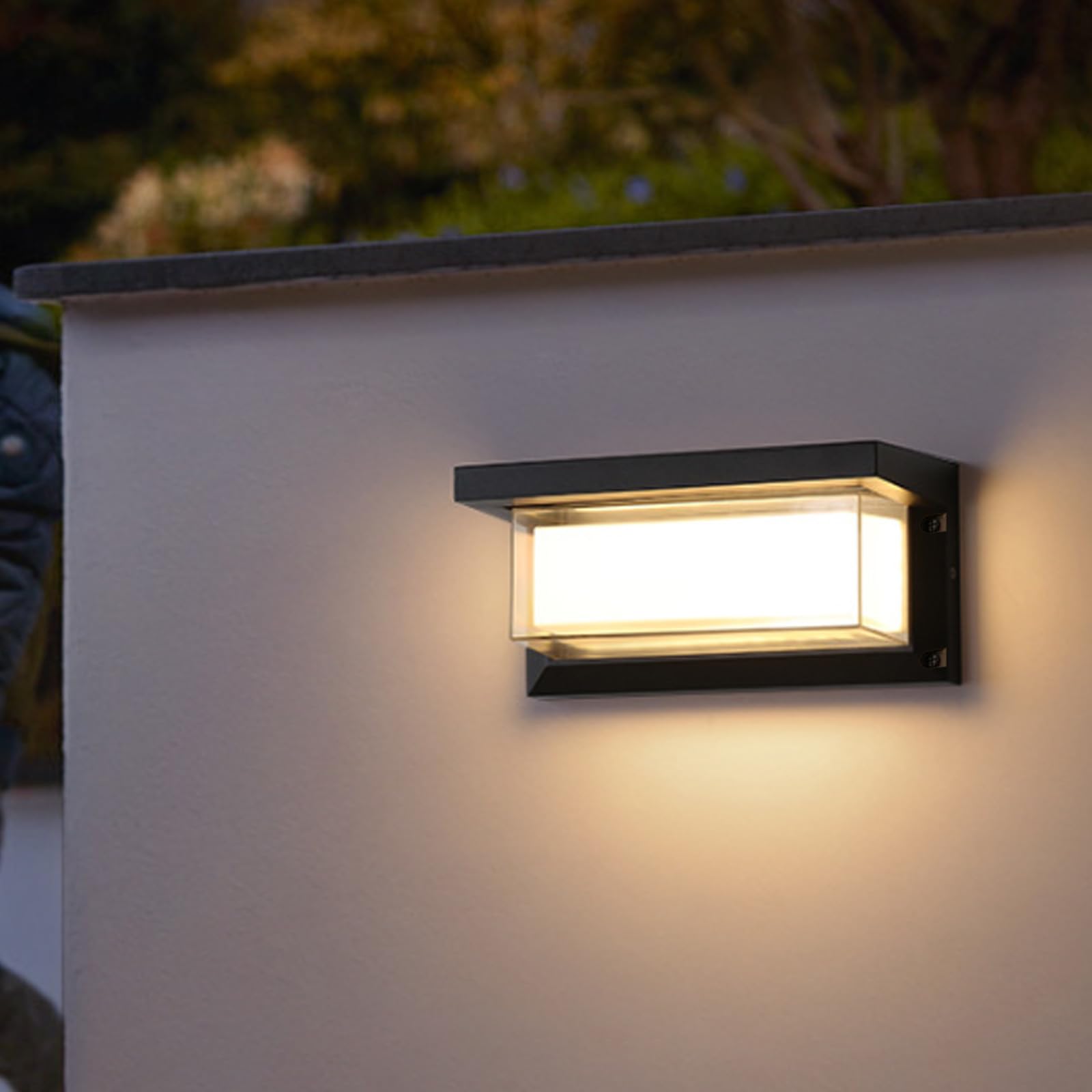 Außen LED Wandleuchte APP Steuerung RGB Dimmbar Wandlampe mit Fernbedienung Wandbeleuchtung IP65 Wasserdicht Aluminium Acryl Rechteckig Design für Veranda Garten (26cm,Schwarz)