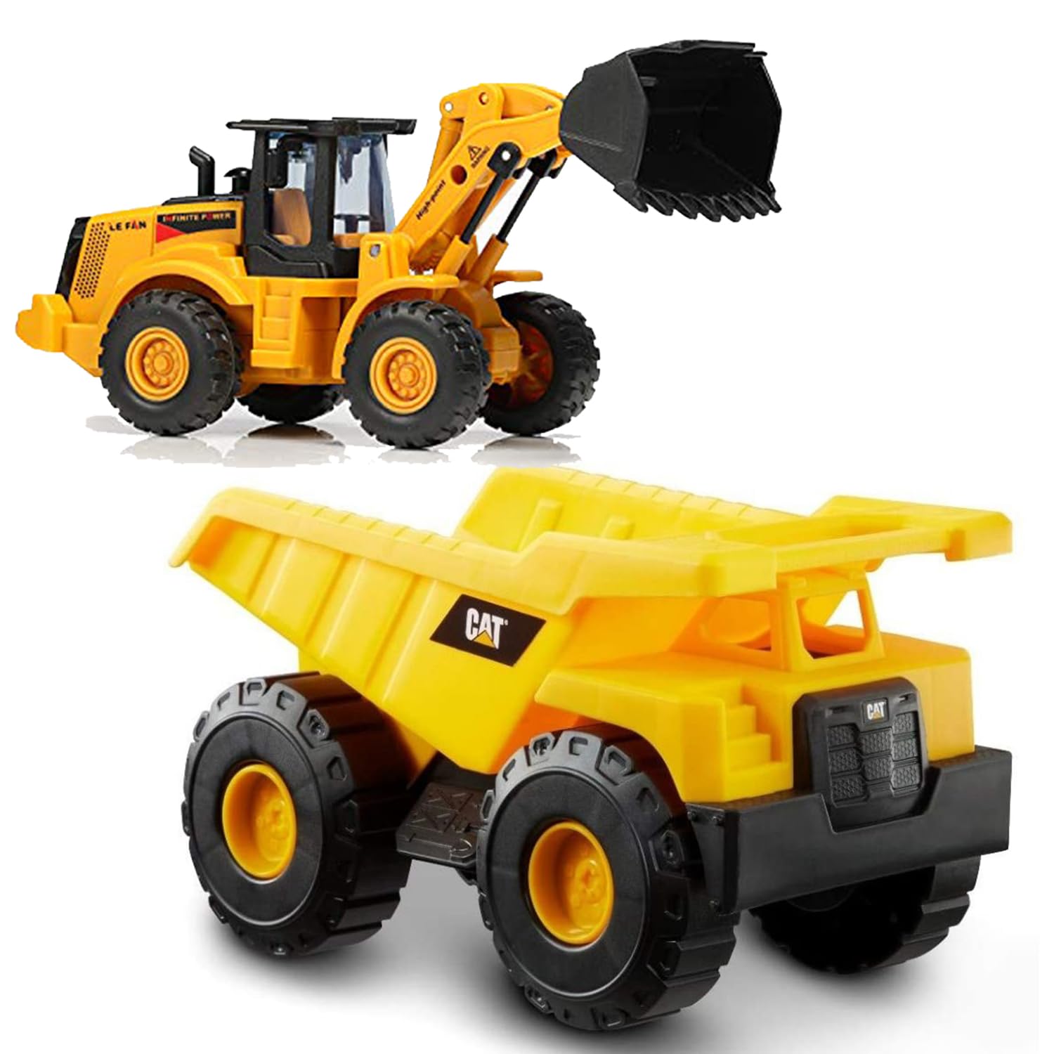 DEOXY Pack Of 2 Plastic Construction Realistic Engineer Vehicle Pushdozer Excavator Bulldozer Construction Toys Truck Machine For Kids Yellow (Dumper & 168-53)