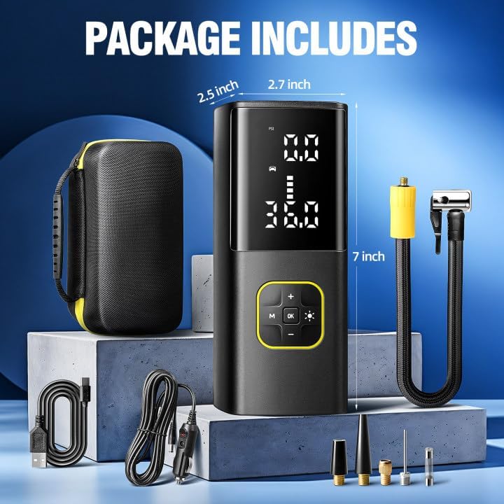 Miniatura 8 de Zune Lotoo Inflador de neumáticos recargable, compresor de aire portátil para neumáticos de automóvil, bomba de aire inalámbrica con batería de 150