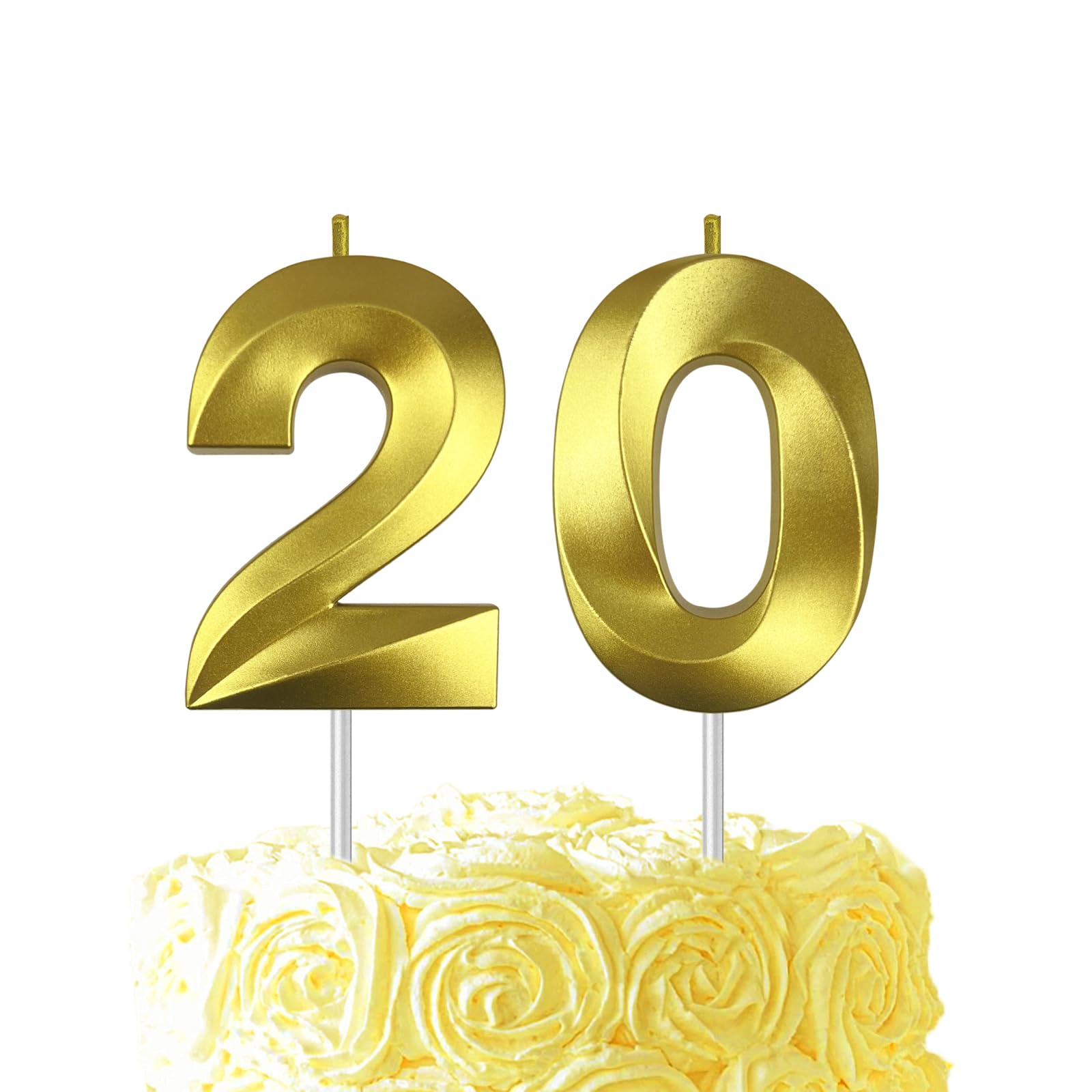 Gold Birthday Number 20 Candles for Wedding Party Cake Decorations