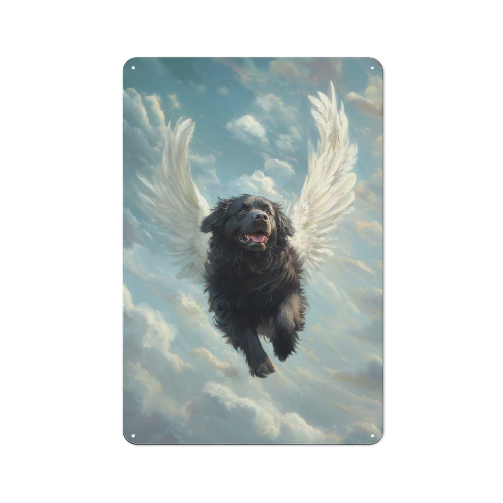 Junmoney Newfoundland Angel Gentle Giant Pet Tribute Metal Wall Sign 30X20cm Featuring Dog With Angel Wings For Home Bar Wall, For Themed Interiors In Home Bars And Entertaining Spaces