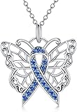 AOBOCO Sterling Silver Cancer Awareness Necklace Cancer Survivor Gifts for Women 01-Butterfly-dark blue