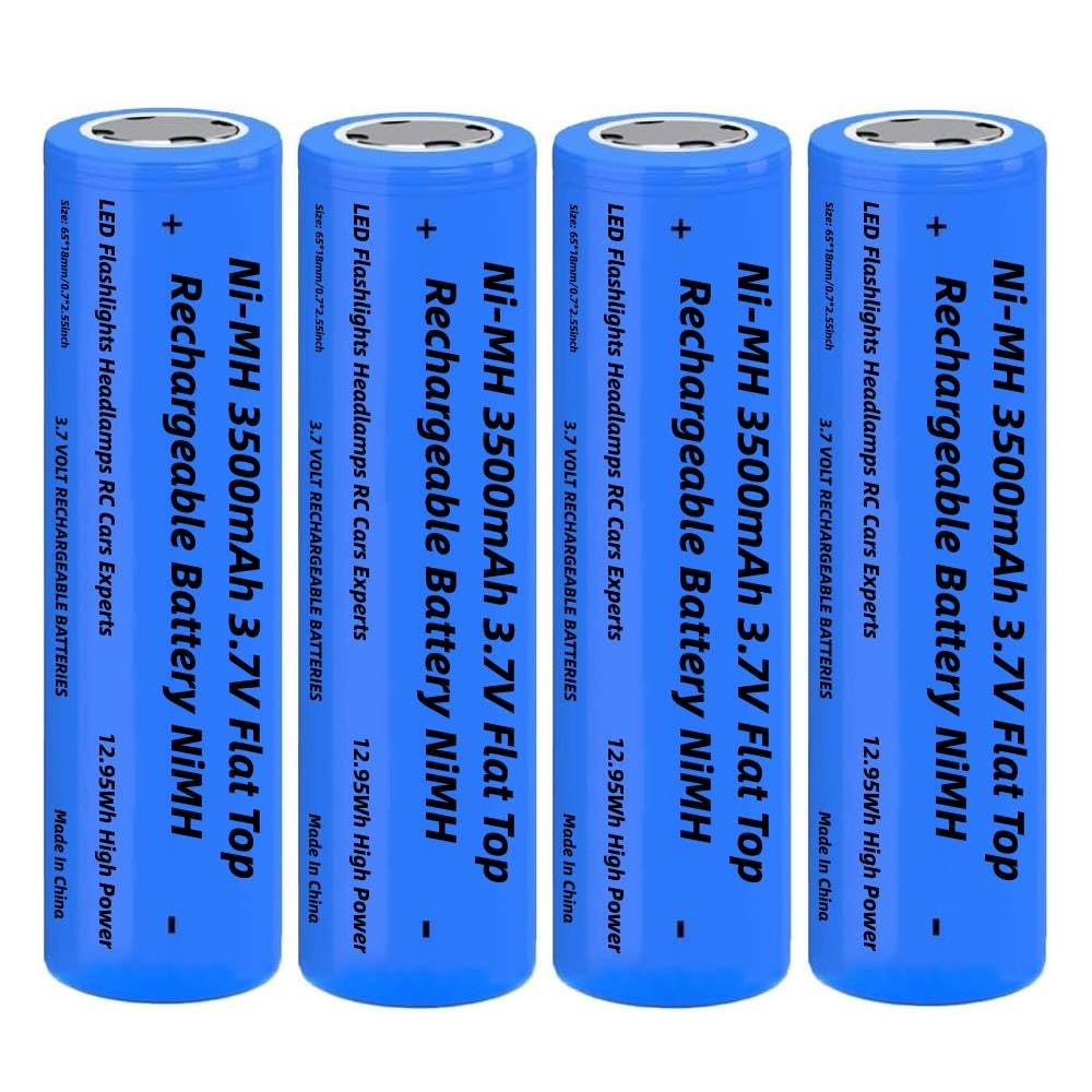 4 Pezzi 3500mAh Batteria Ricaricabile, 3.7V Flat Top NiMH Batterie, 3.7Volt Cima Piatta Alta Capacità Batterie Ricaricabili per Fotocamera/Piccolo Ventilatore/LED Lampada Frontale/Luci Solari, Blu