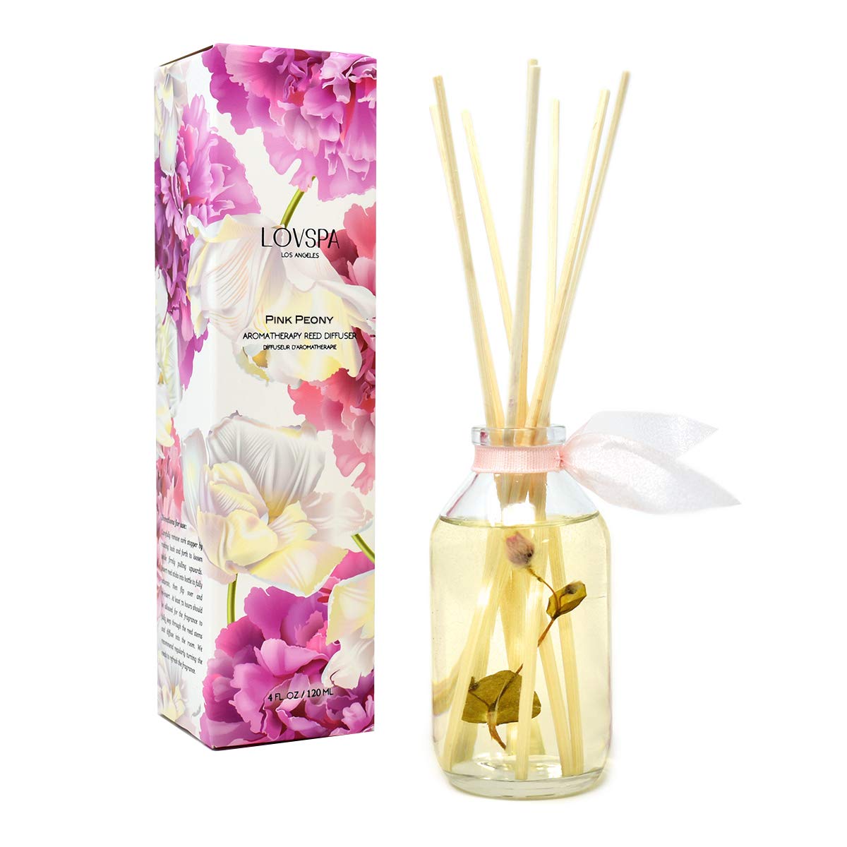 LOVSPA Pink Peony Reed Diffuser Gift Set | Made with Essential Oils & Real Flowers! Elegant & Sophisticated Home Decor | Great Gift Idea