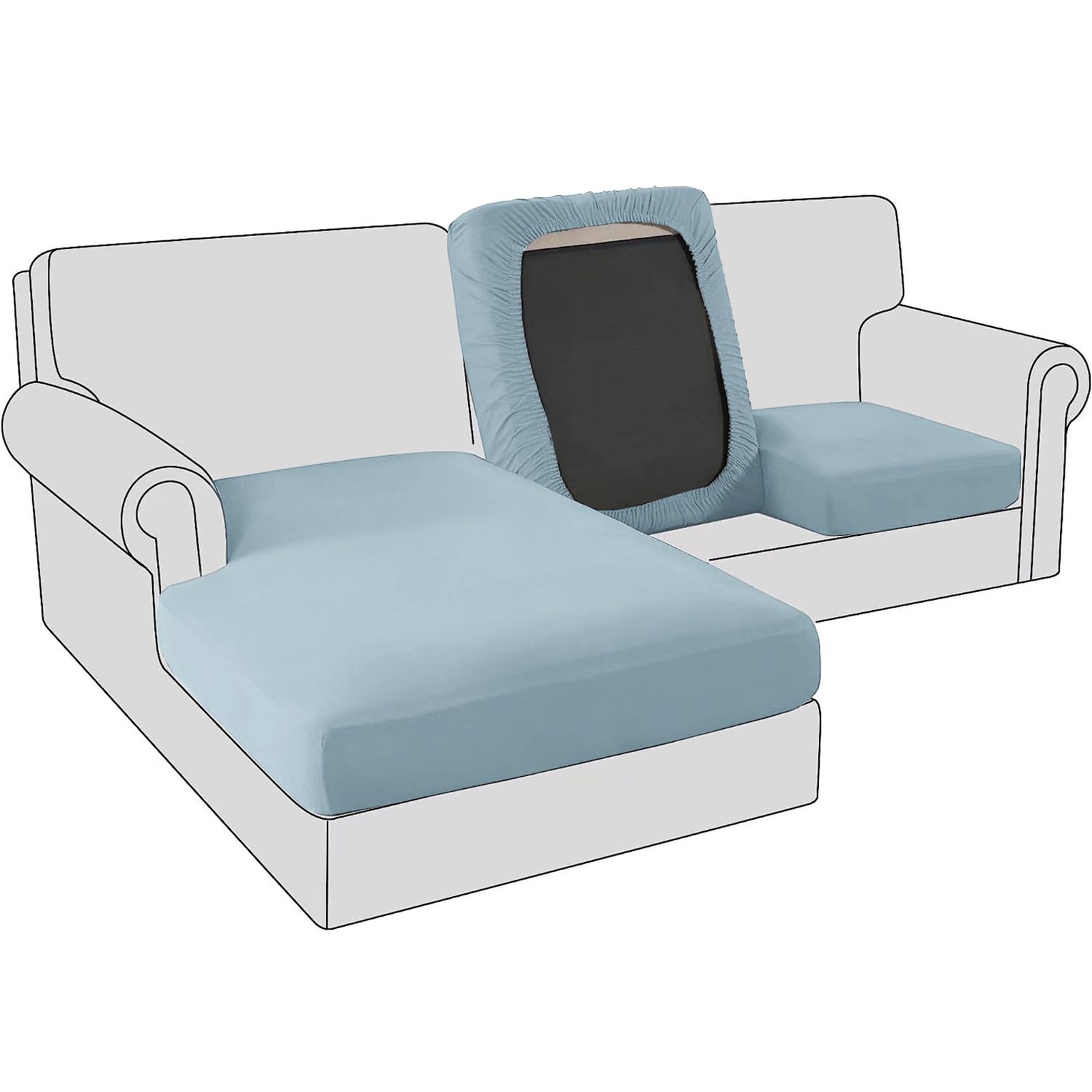 BXFUL Sofa Seat Cushion Covers, Stretch Velvet Sofa Cushion Slipcovers, Couch Cushion Covers Replacement for Individual Cushion with Elastic Fabric (Large 1-Seater,Light Blue)