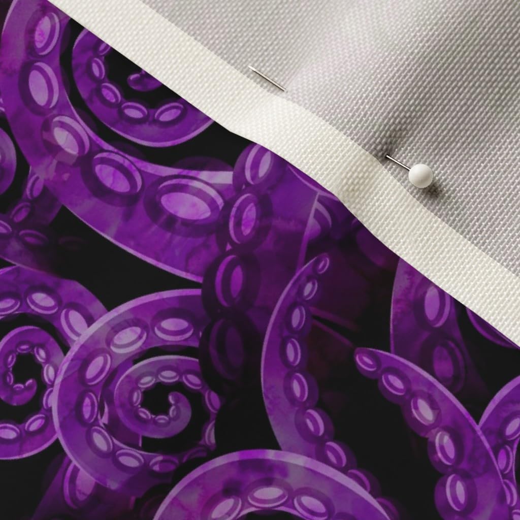Spoonflower Fabric - Small Scale Octopus Watercolor Purple Squid Tentacles Deep Sea Little Printed on Upholstery Velvet Fabric Fat Quarter - Upholstery Home Decor Bottomweight Apparel