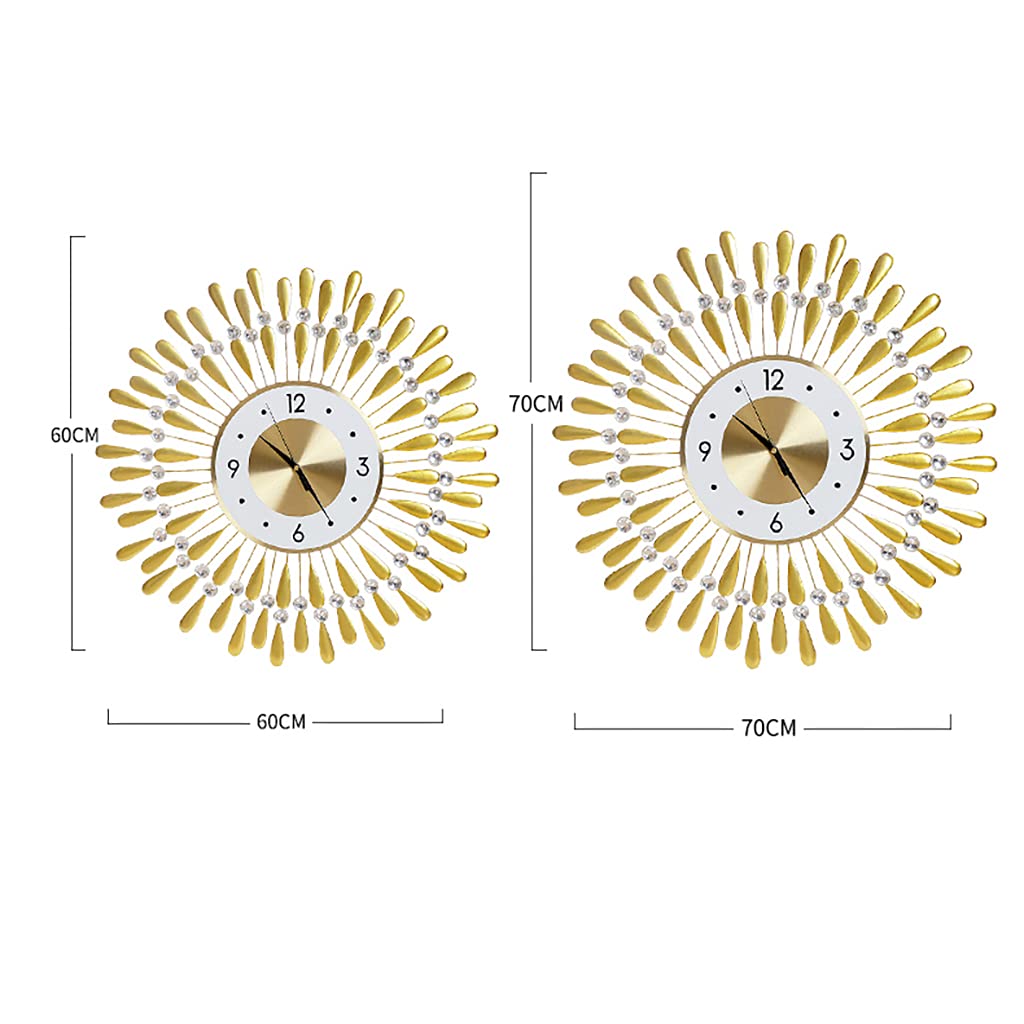 Tissting Orologio da Parete con Diamanti - Elegante in Oro, Metallo, Design Moderno e Rotondo - Silenzioso Senza Ticchettio per Soggiorno