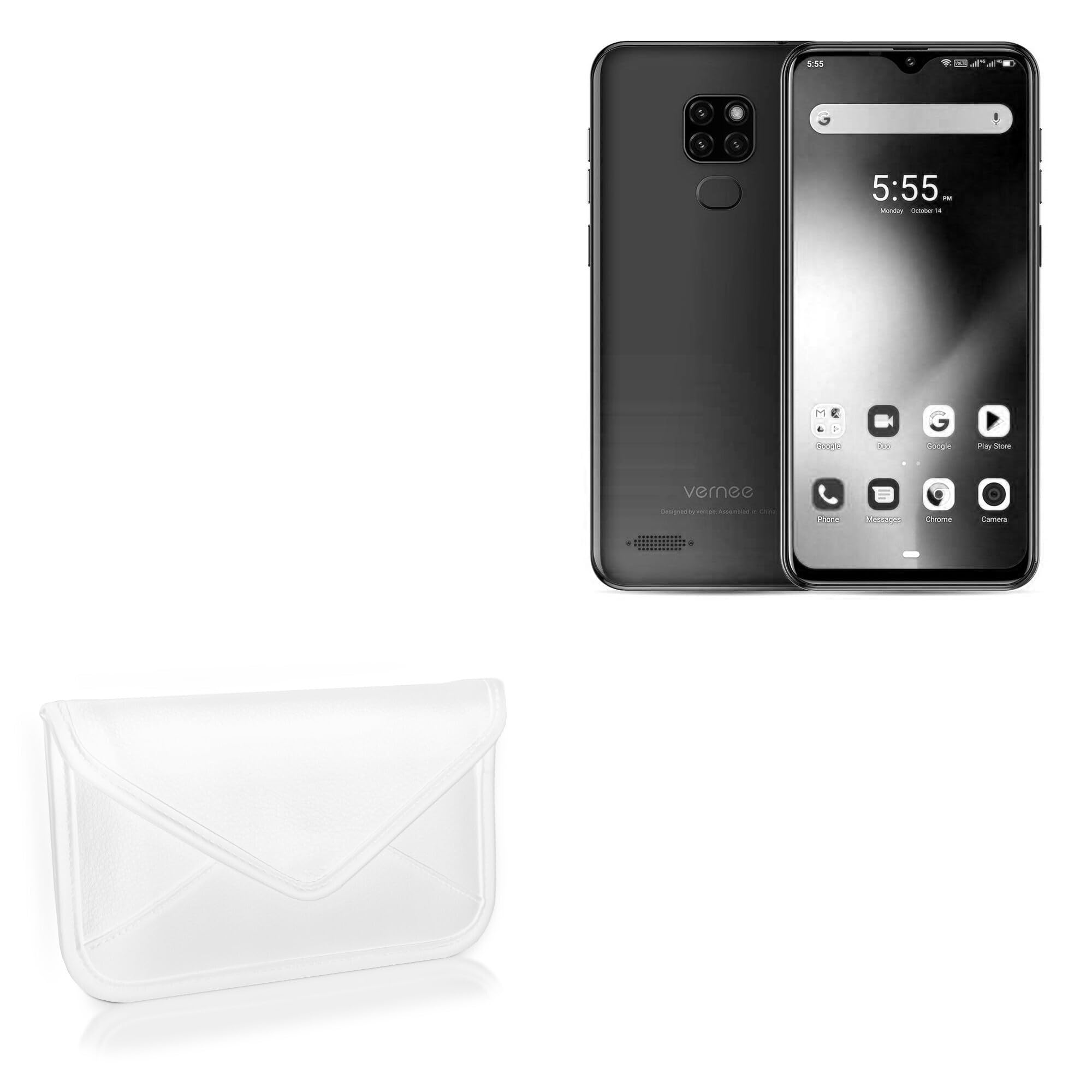 BoxWave Case Compatible with Vernee M7 - Elite Leather Messenger Pouch, Synthetic Leather Cover Case Envelope Design - Ivory White