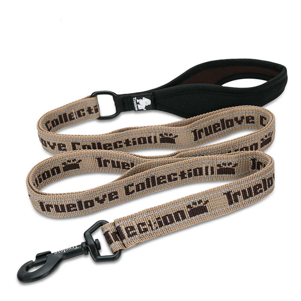 TRUE LOVE Dog Lead Leash Reflective Night Safe Rope No Pull with Multi Handles Durable Nylon for Small Medium Large Dogs Walking TLL3071（Brown,L）