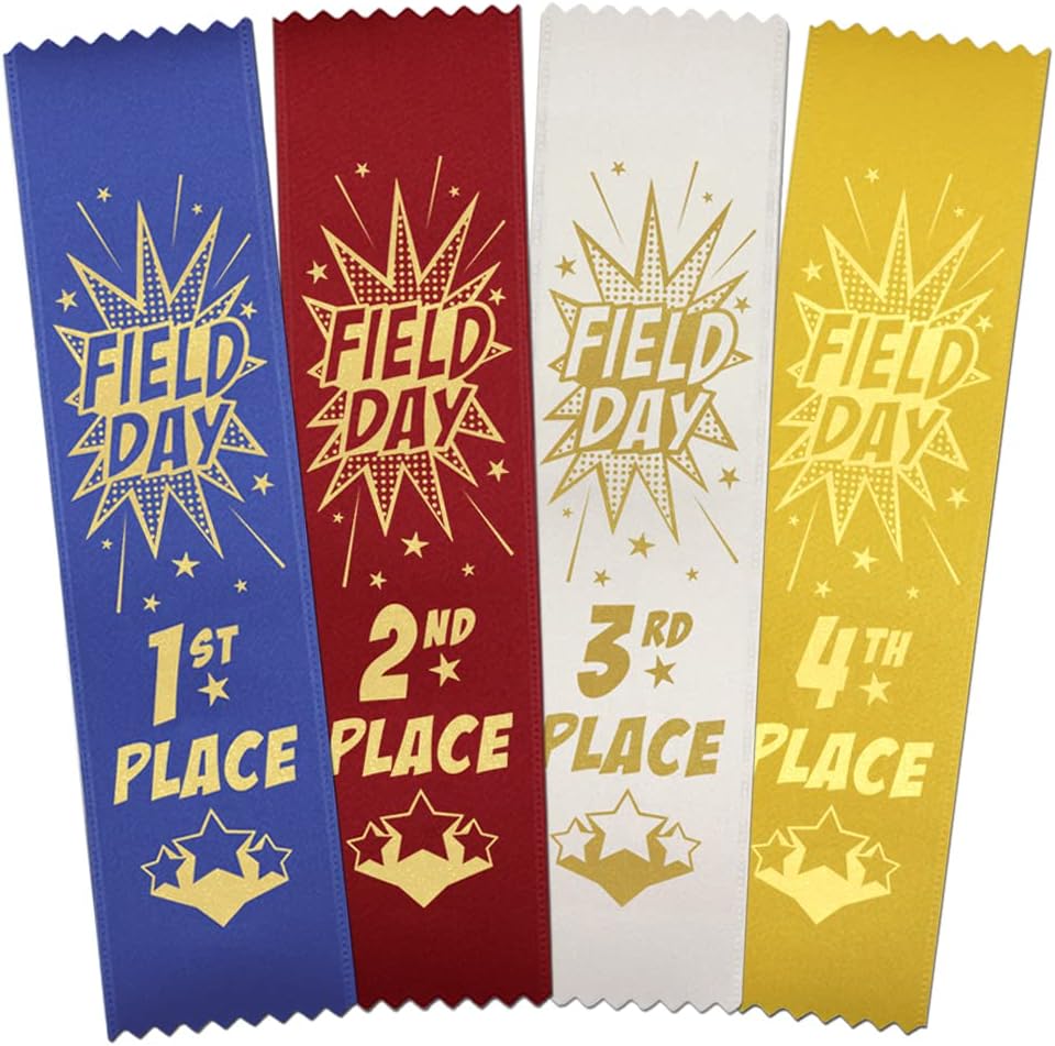 RibbonsNow School Field Day Ribbons 1st - 4th Place – 400 Total (100 Each Place) Bookmark Style Ribbons