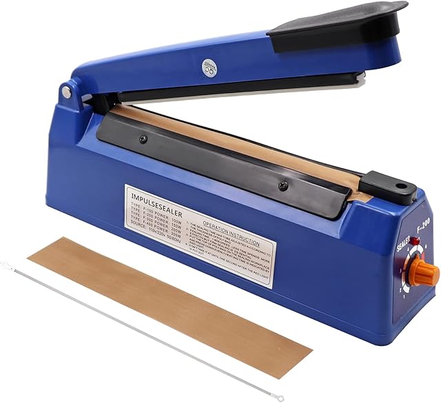 MUALROUS 200mm Heat Sealer Plastic Bag Sealer Impulse Sealer Black Vacuum Food Sealer Bag Packing Machine for Bag Sealing Packing Shrink Wrap Machine (8 Inch) (300mm)