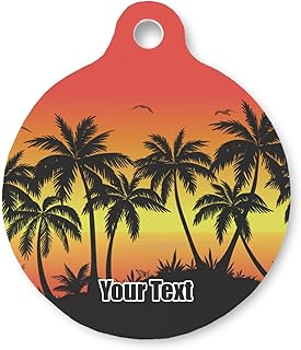 Personalized Tropical Sunset Round Pet ID Tag - Small