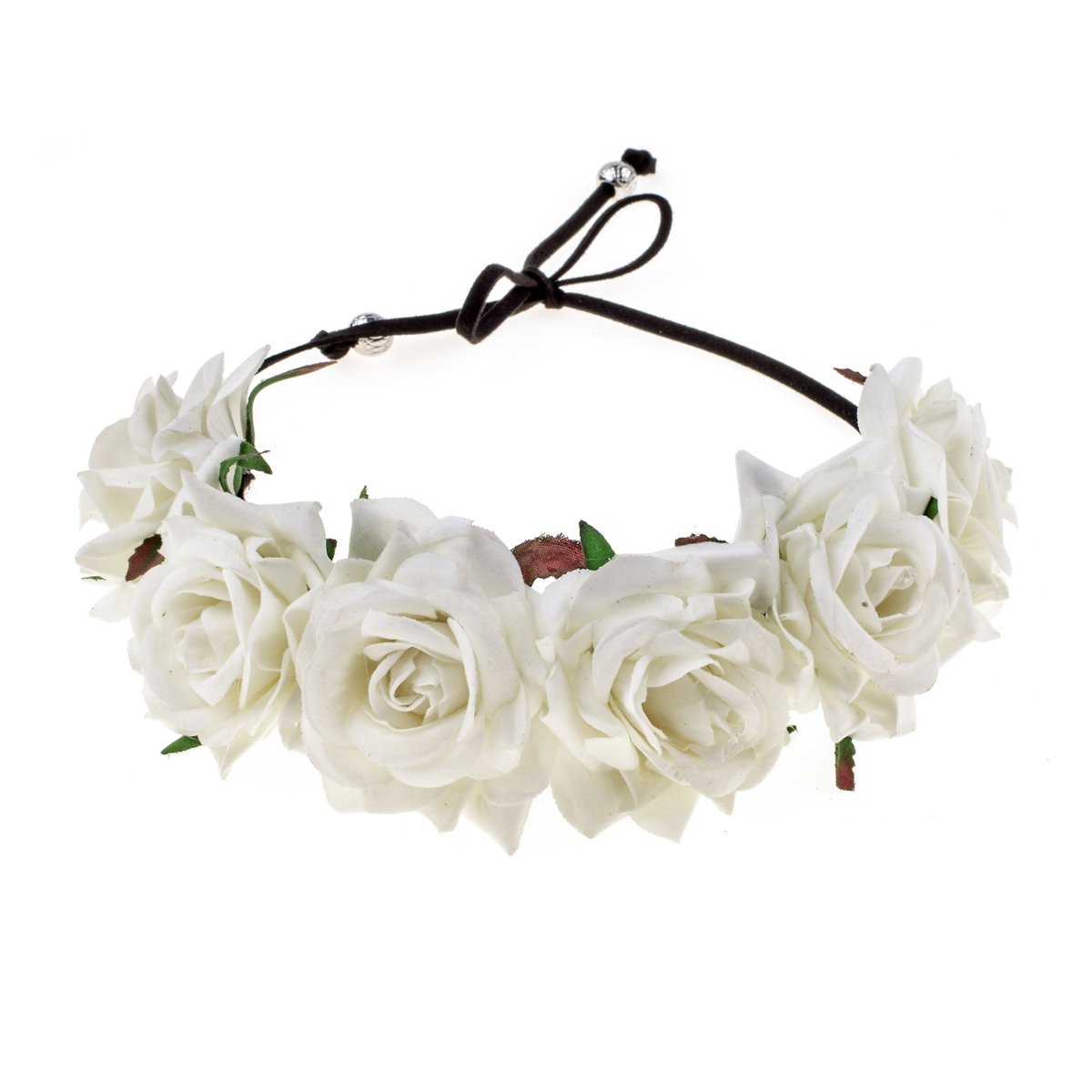 Floral Fall Rose Red Rose Flower Crown Woodland Hair Wreath Festival Headband F-67 (Ivory) : Beauty & Personal Care