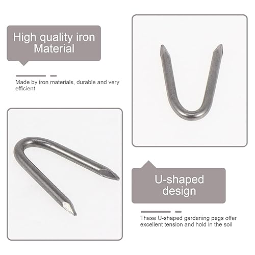 Miniatura 6 de 70 clavos de fijación de hierro en forma de U para césped y cercado Estacas duraderas de pila de jardín para instalación de malla de alambre y