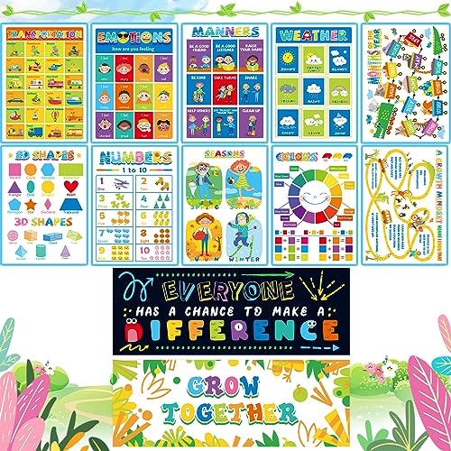 22 peças de pôsteres educativos infantis para crianças, material escolar em casa para creches de jar