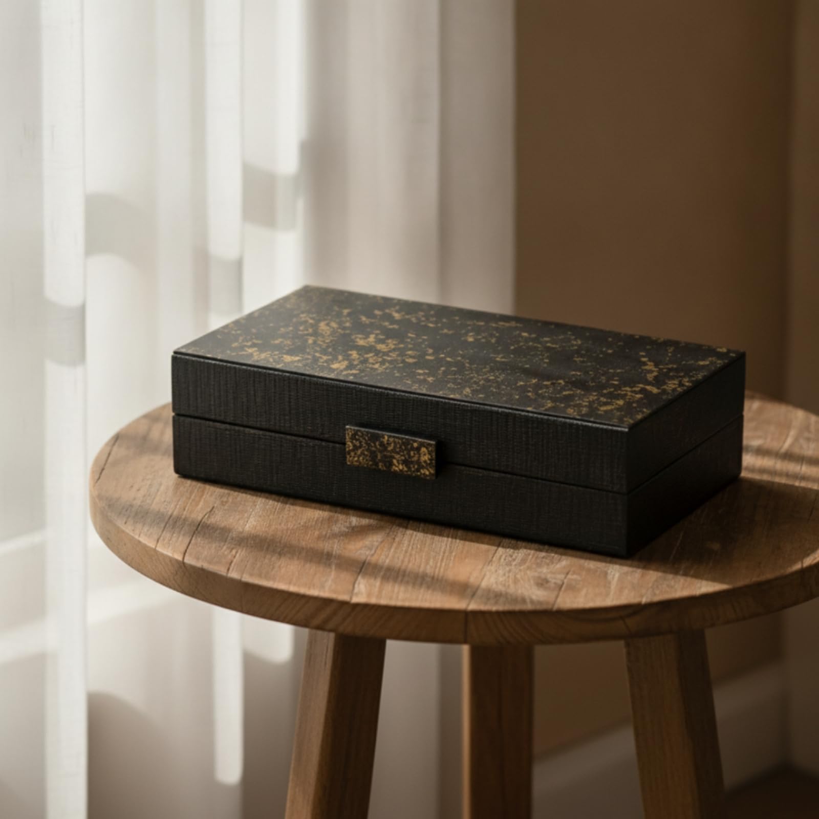 Caja Madera con Tapa Decorativo Caja Decorativa con Tapa Compacto Joyero para Tocador, Serie Dorada - Madera Tibetana · Caja Decorativa Octogonal