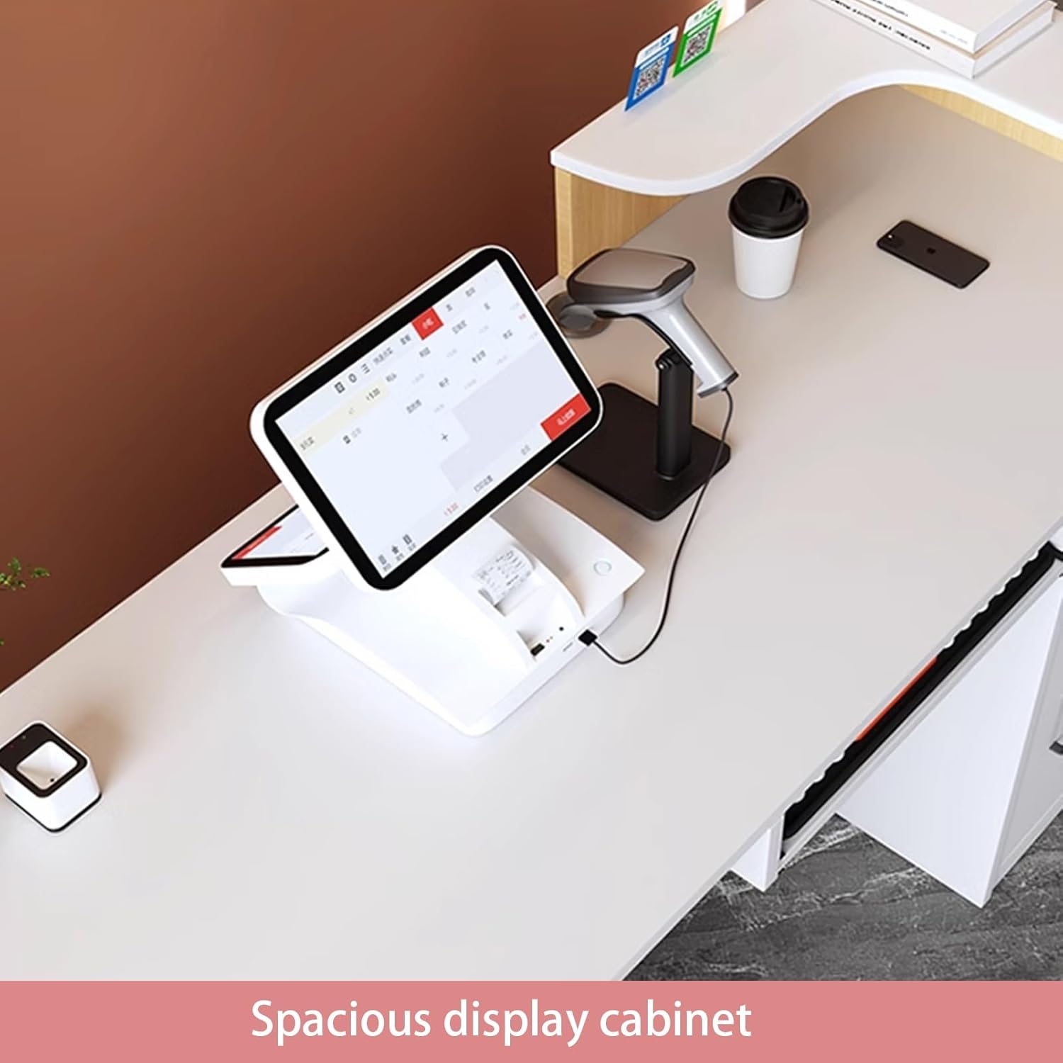 Reception Desk, Front Desk Reception with Lockable Drawers, Lobby Retail Checkout Counter Table, Wooden Computer Front Desk, for Clothing Store, Company Front Desk(Orange,80cm/31.4in)