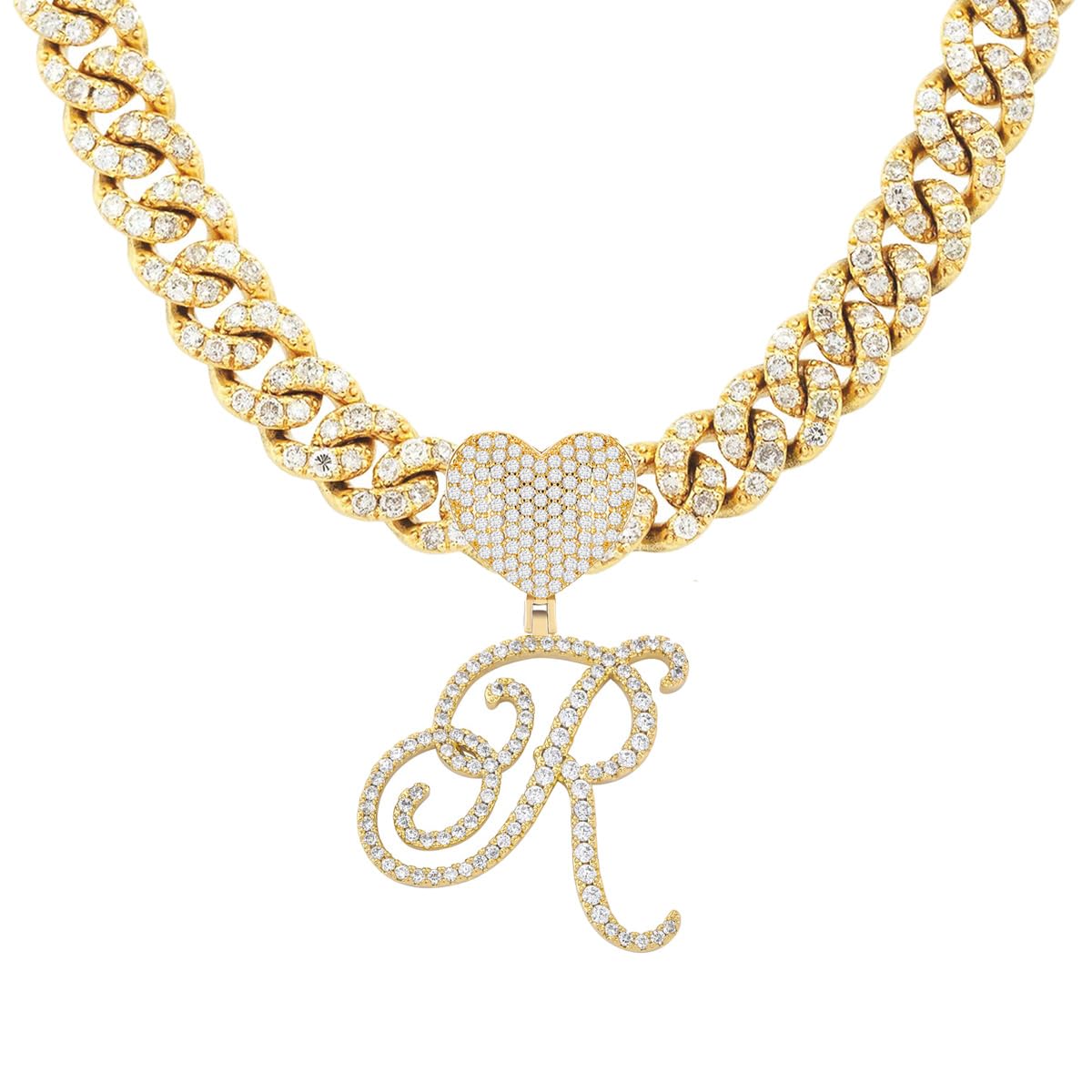 BLBLJERY Initial Necklaces Silver Cuban Link Chain for Women Iced Out Chain with Heart Letter Pendants Custom Chain Name Necklace Hip Hop Jewelry Gift