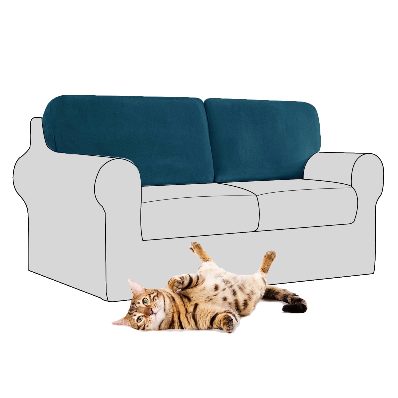 SYLC Stretch Velvet Sofa Backrest Cover, Back Cushion Covers Non-Slip Sofa Cushion Slipcovers for Couch Chesterfield Caravan RV Dinette (Dark teal,2 pcs Square M)
