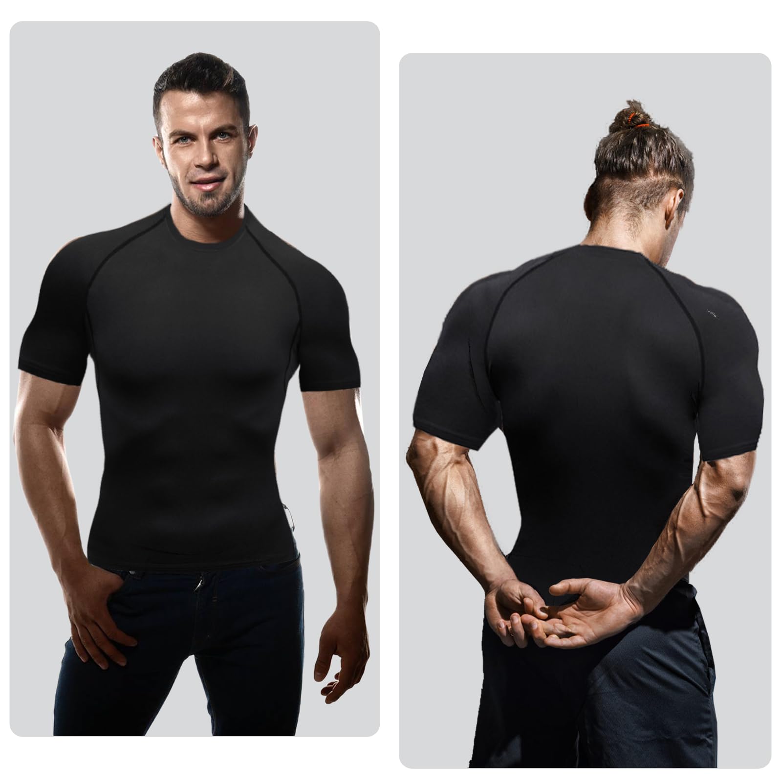 T-shirt de compression pour homme, col rond, manches courtes, couche de base athlétique, haut athlétique pour entraînement sportif, rashguard
