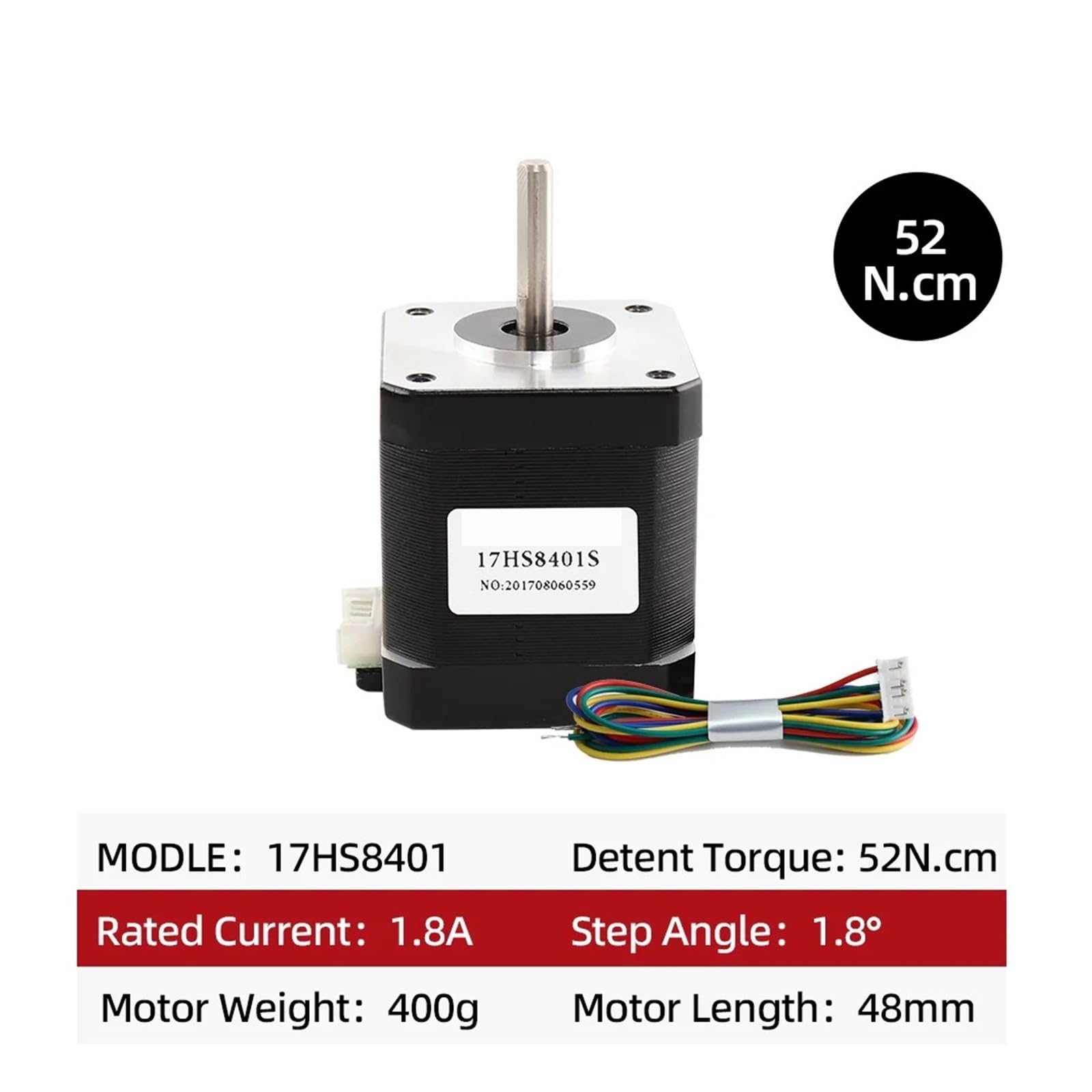 Motor Paso a Paso 2 Fases 4 Cables 17HS8401S 52N.cm for Motor Paso a Paso Nema 17 del extrusor