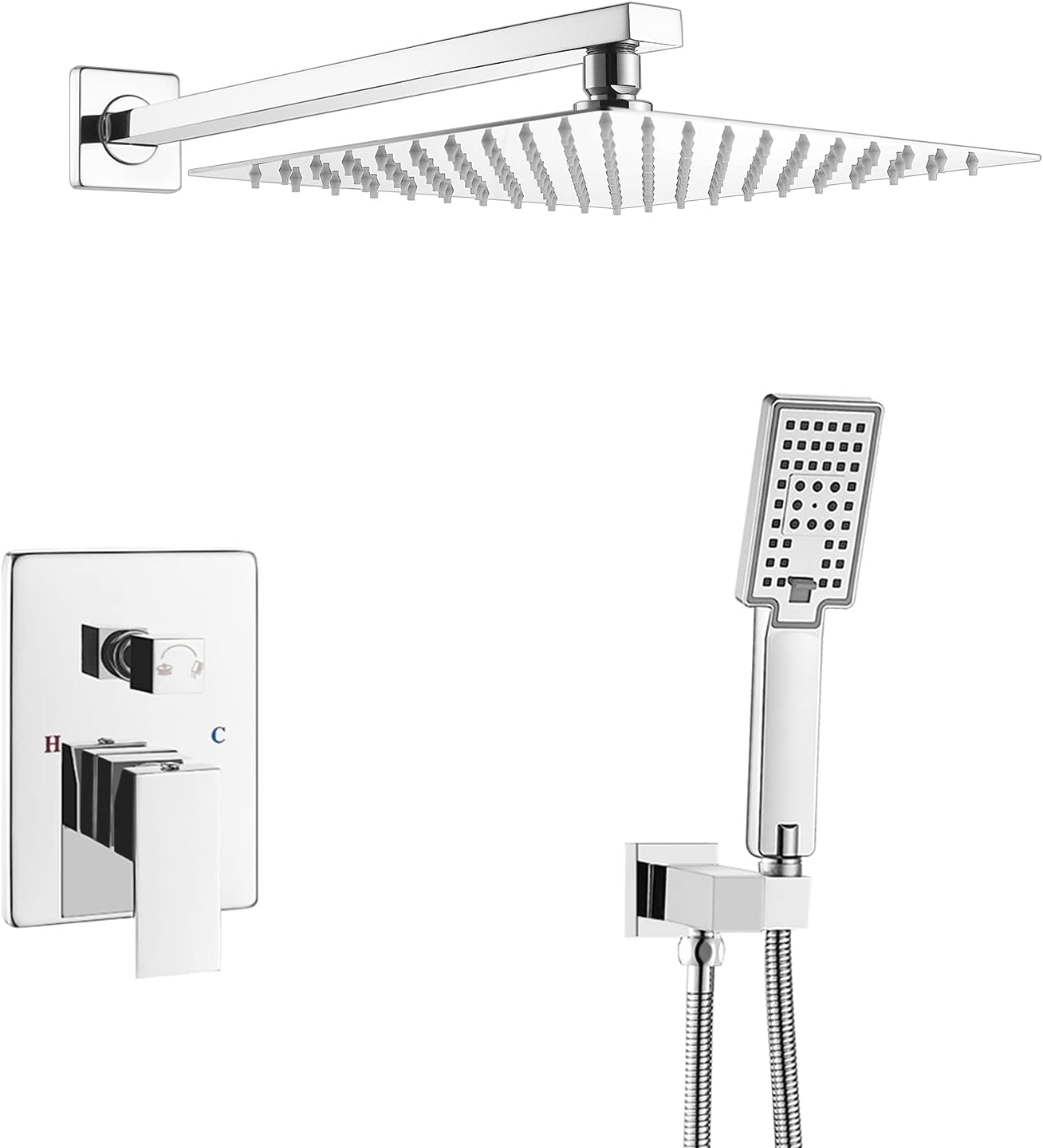 ROVOGO Shower System with 10 in. Rain Shower and 3-Function Handheld, Bathroom Shower Faucet Set Complete, Brass Shower Valve and Trim Kit Included, Shower Fixtures in Chrome Finish