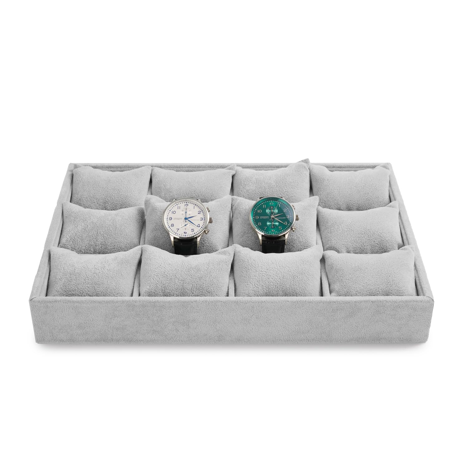 Oirlv Gris Velours Bijoux 12 Grilles Plateau à Bijoux pour Montres, Bracelets,