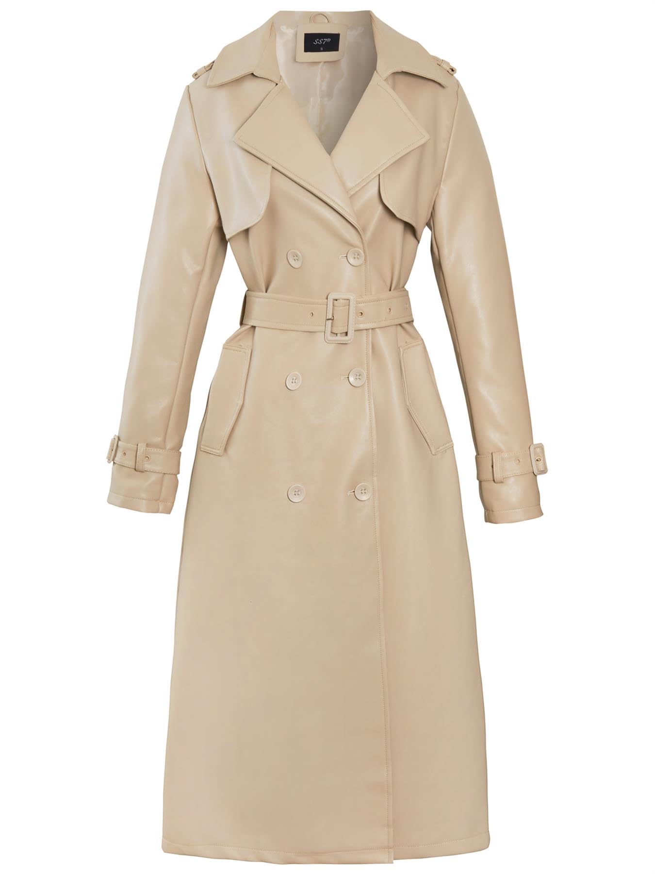 SS7 Womens Faux Leather Maxi Trench Coat PU