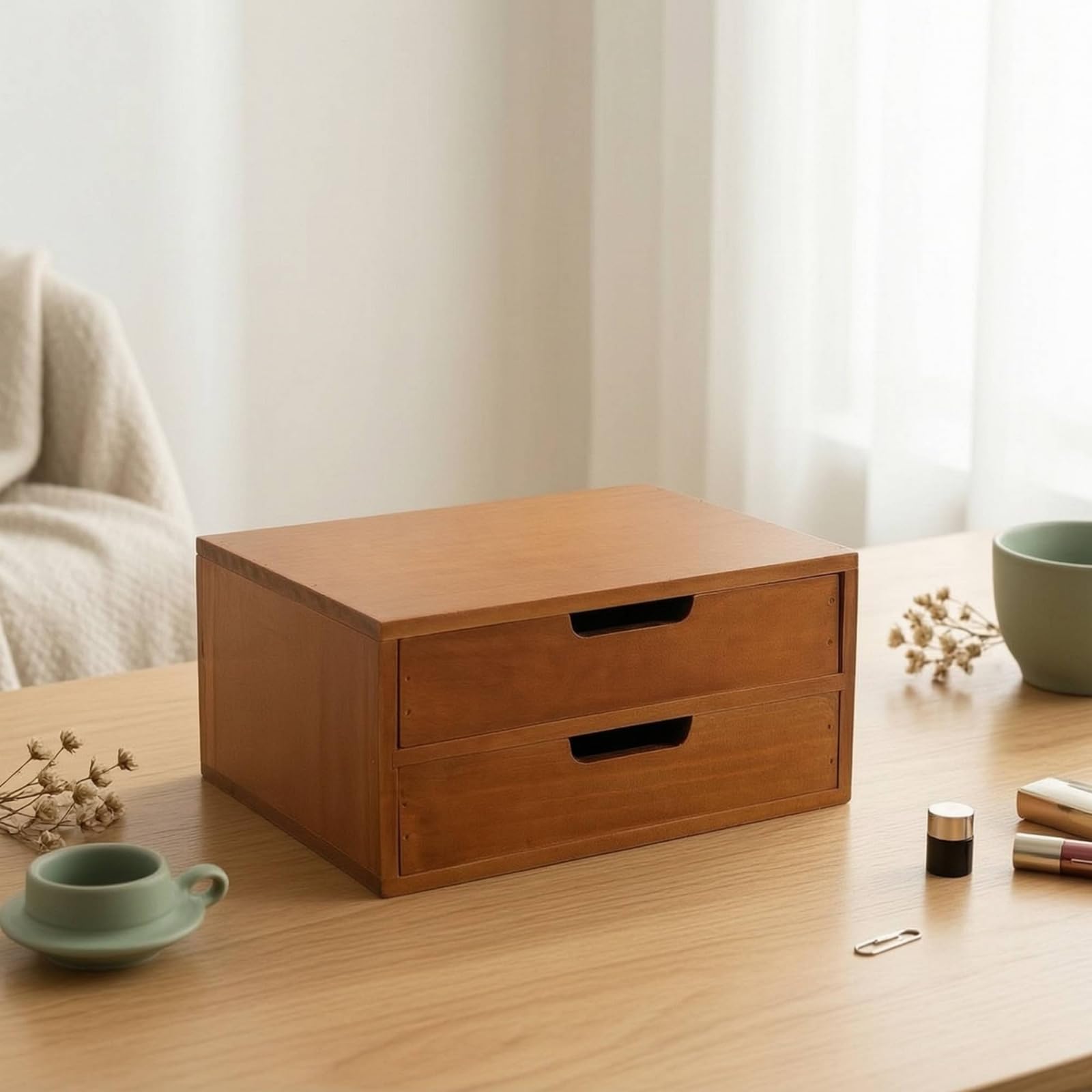 Qianly Scatola Portaoggetti in Legno con Cassetti Pratico Resistente Contenitore per Toeletta, Ufficio, Cassettiera Piccola A Tre Cassetti Senza Testo