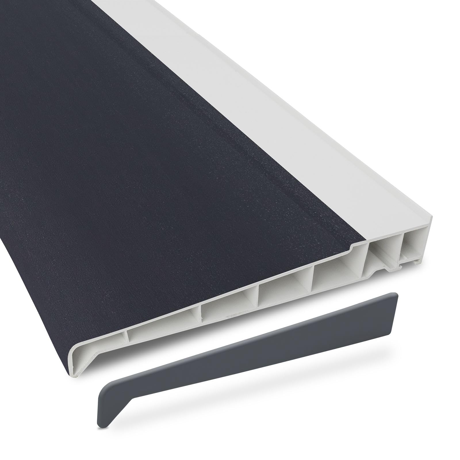 Truly Pvc Limited Anthracite Grey (Smooth) / White 225Mm Profile 22 Window Sill (With End Caps) - 1.35M