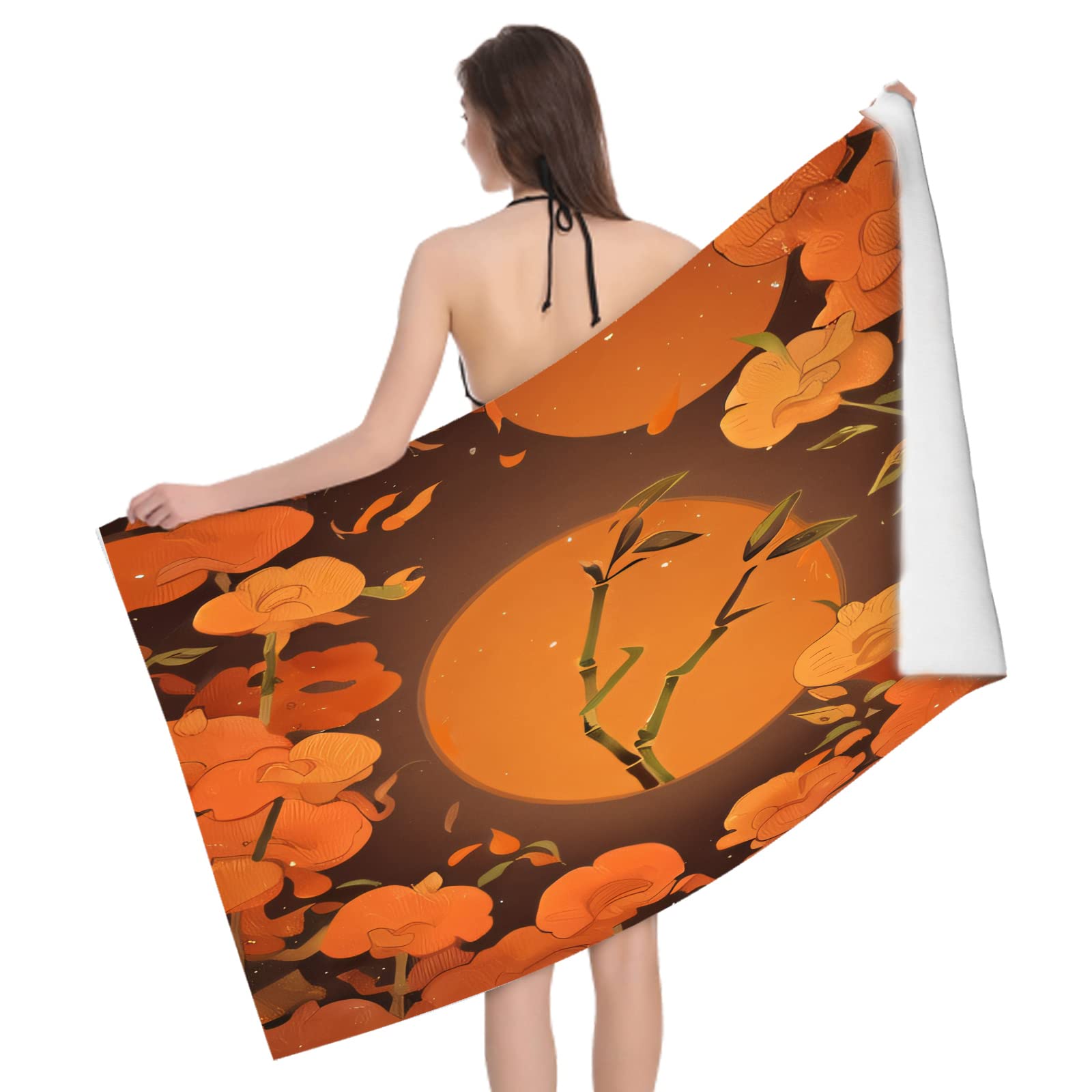 Serviette de Plage 100x200 Bambou, Femme Homme, 3D Chinoiseries Serviette de Bain Grande Microfibre Séchage Rapide Absorbant Drap de Plage pour Bain Voyage Camping