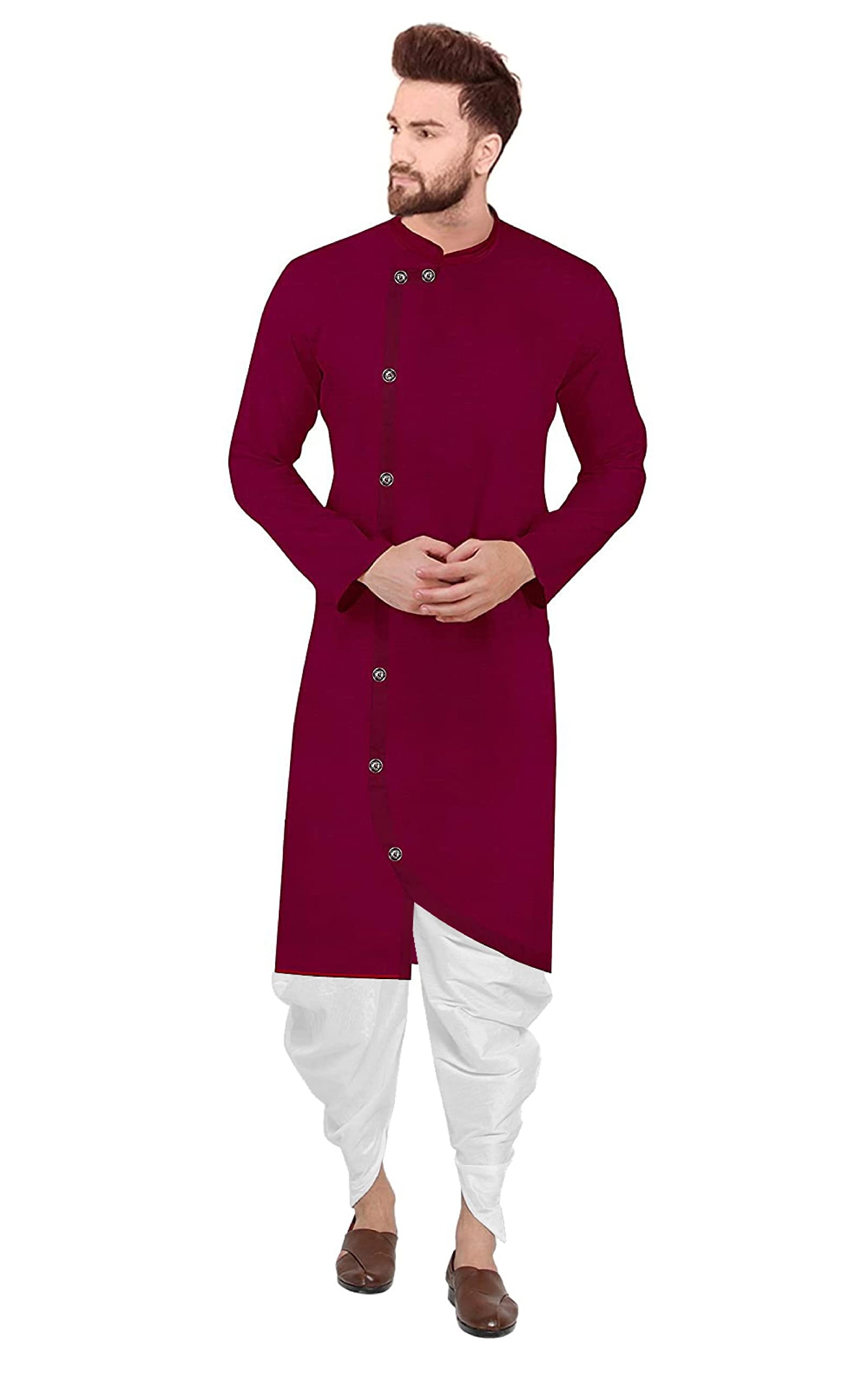 trustous Mens Cross Kurta Dhoti Set In Cotton (WHITE DHOTI)-picture-13