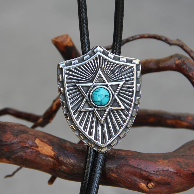 Image of Turquoise Agate Granite BOLO Tie for Men Women Leather Wedding Necklace Western Cowboy Necktie